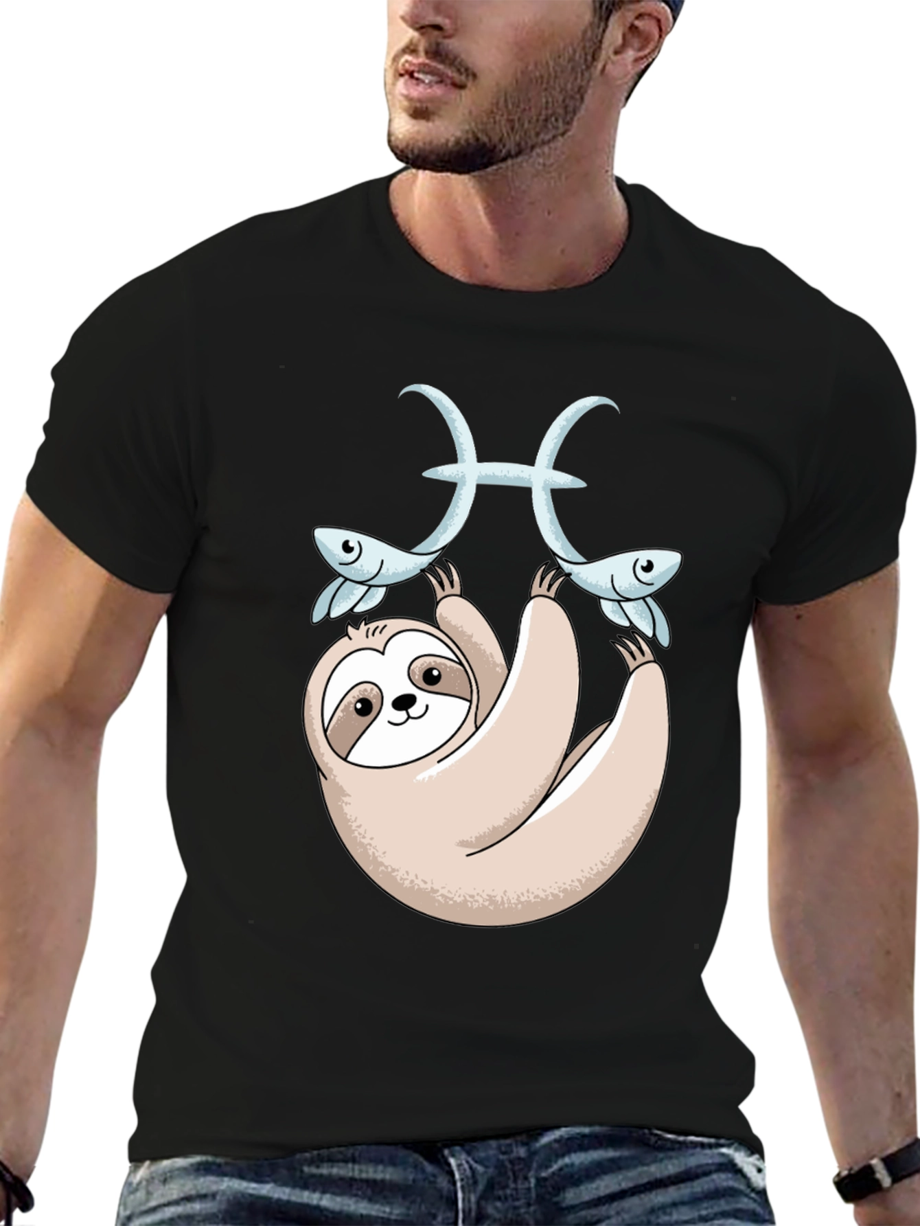 Black Sloth Pisces Zodiac T-Shirt Funny Horoscope Tee view 6