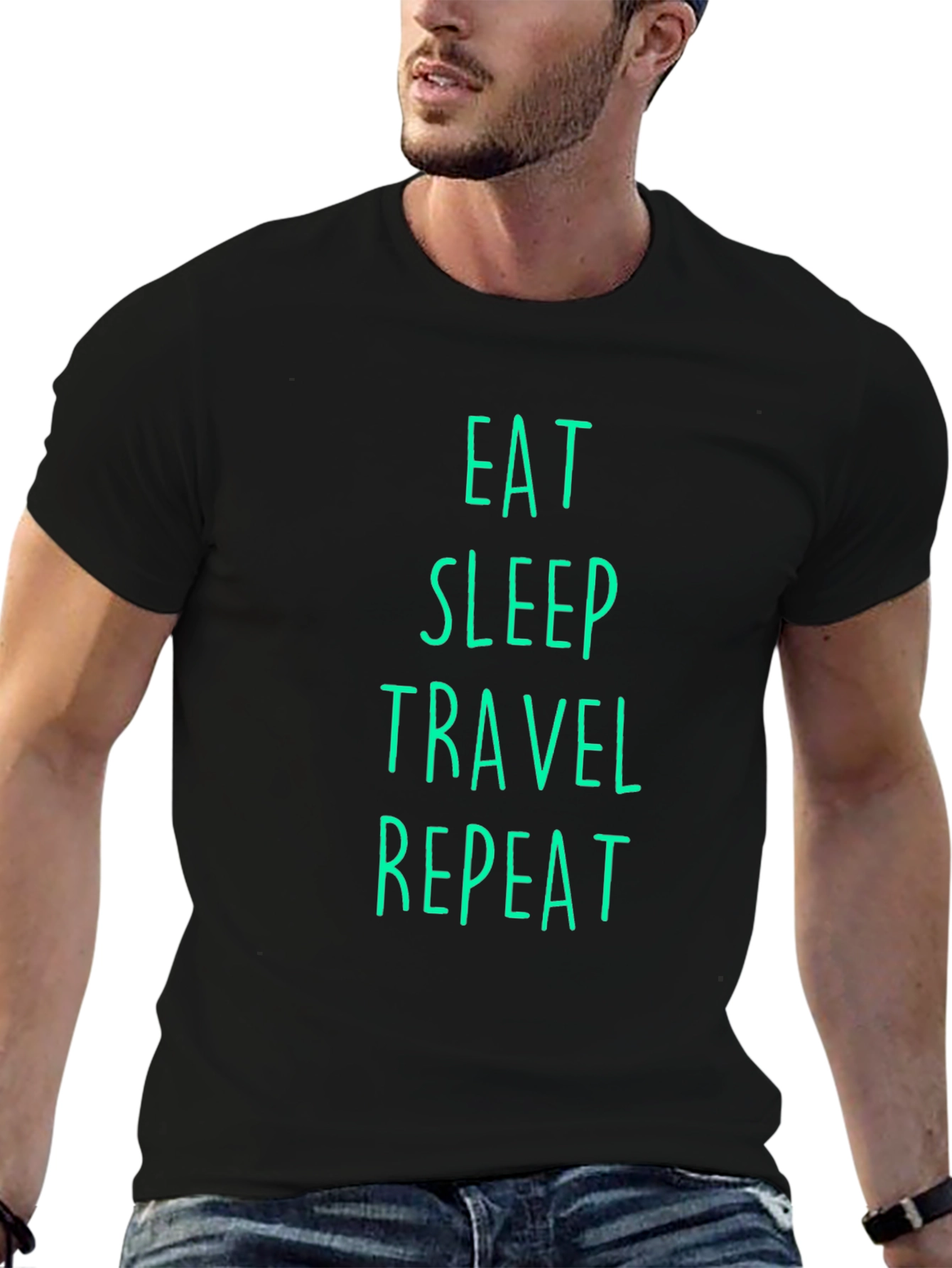 Black Eat Sleep Travel Repeat Graphic Tee - Black view 6