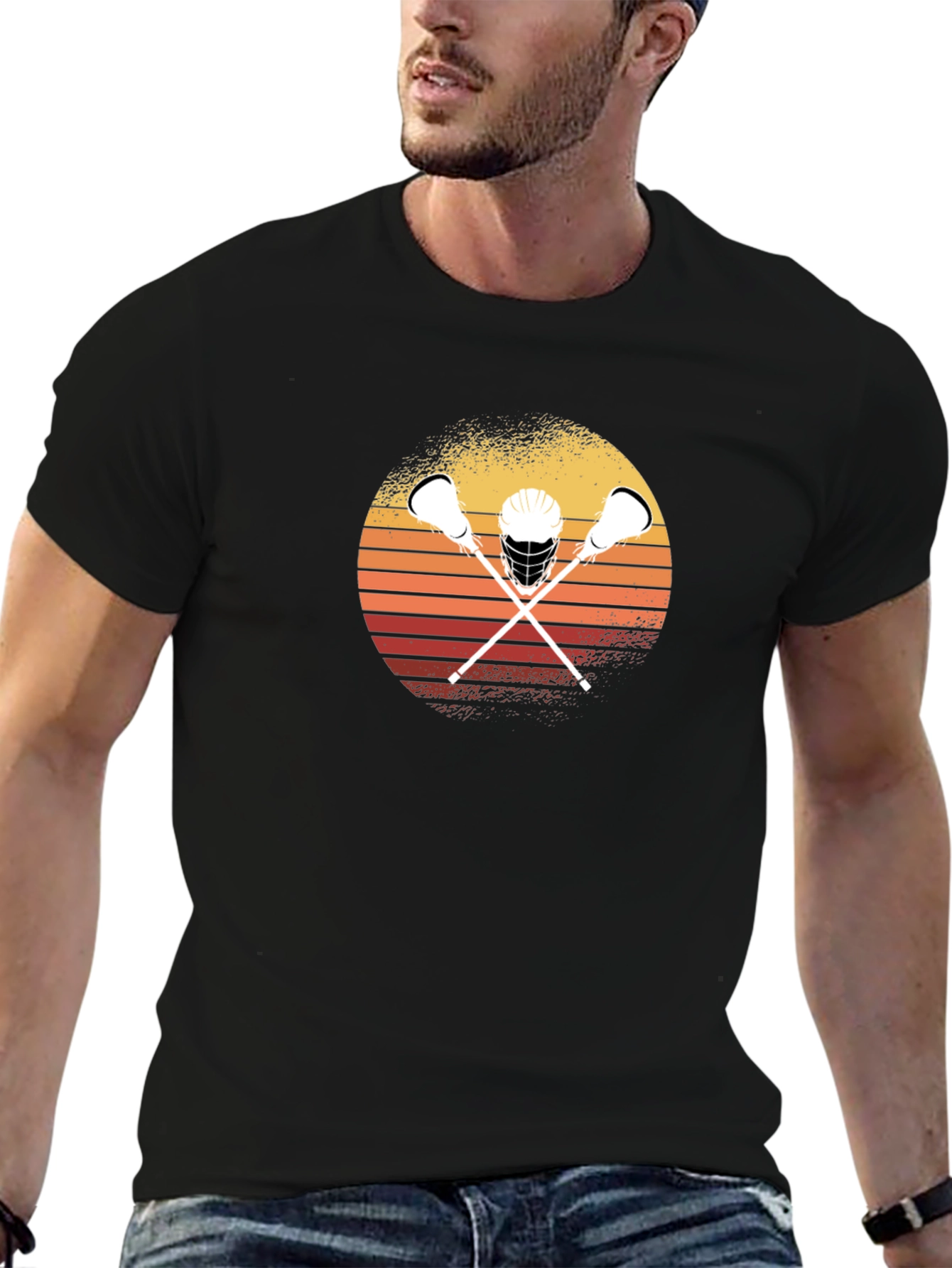 Black Lacrosse Sunset Graphic T-Shirt view 6