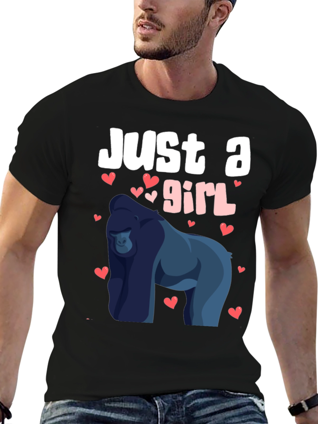 Black Just a Girl Who Loves Gorillas T-Shirt view 6