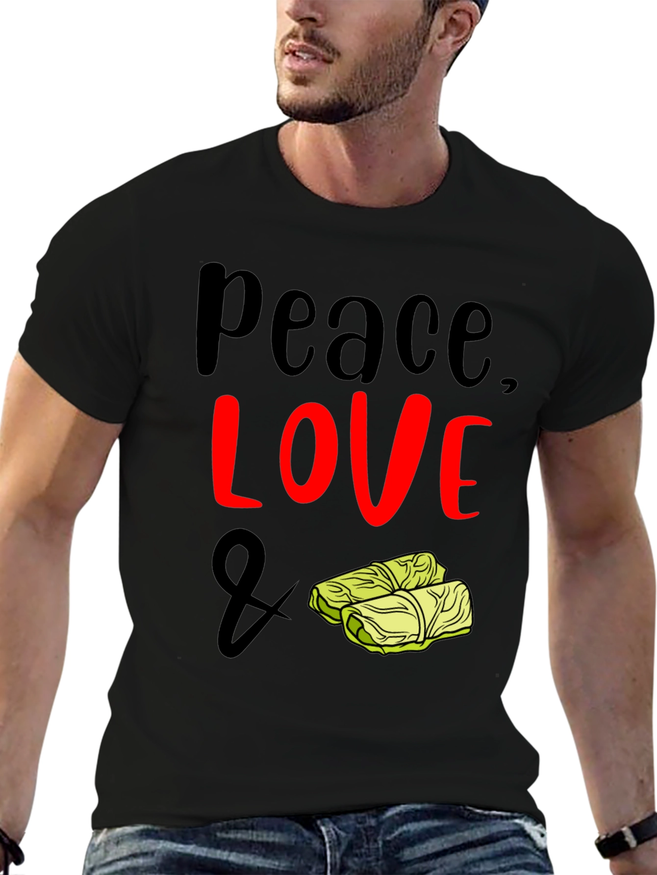 Black Peace, Love & Cabbage Roll T-Shirt view 6