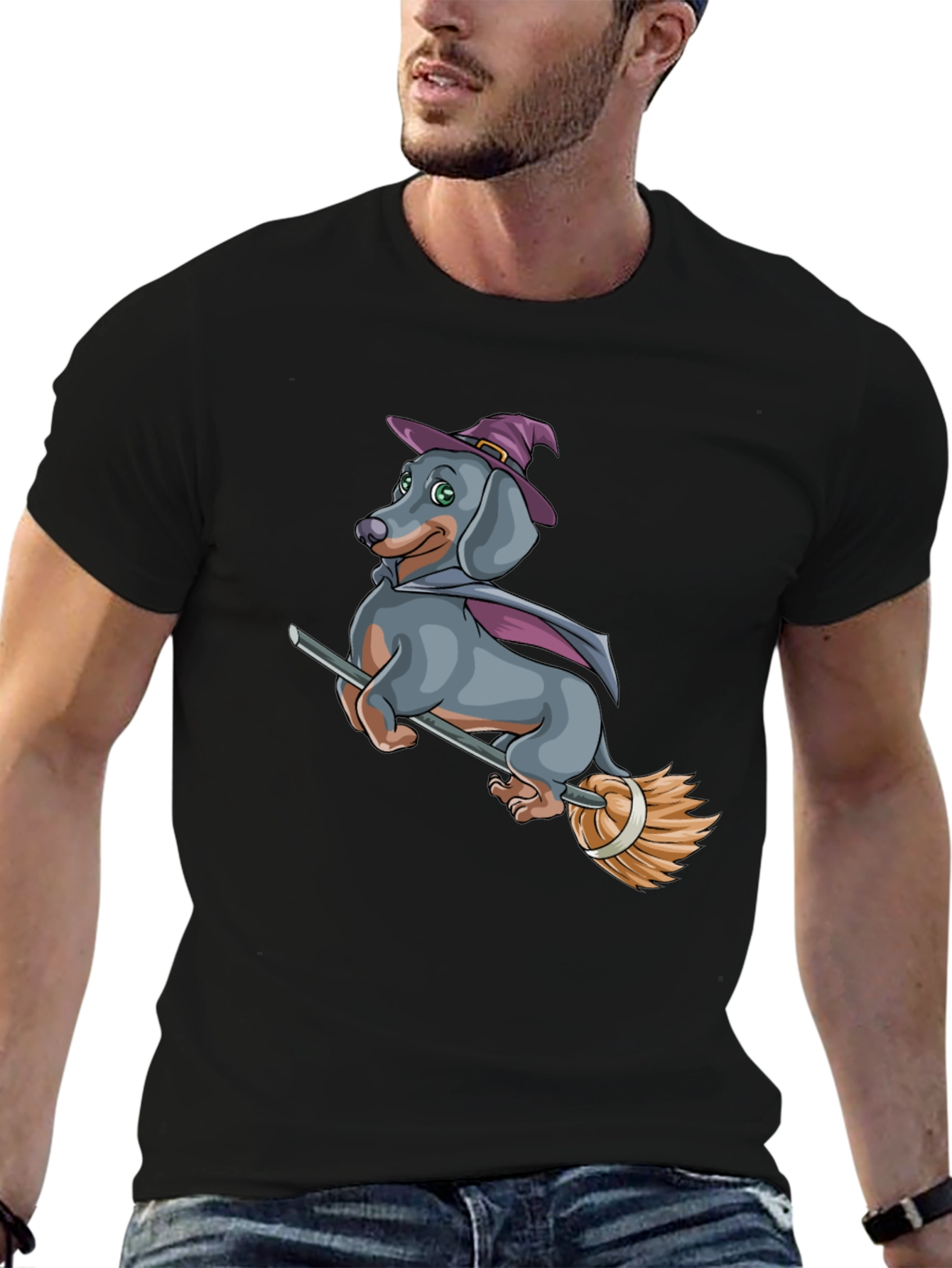 Black Witch Dachshund T-Shirt - Halloween Dog Tee view 6