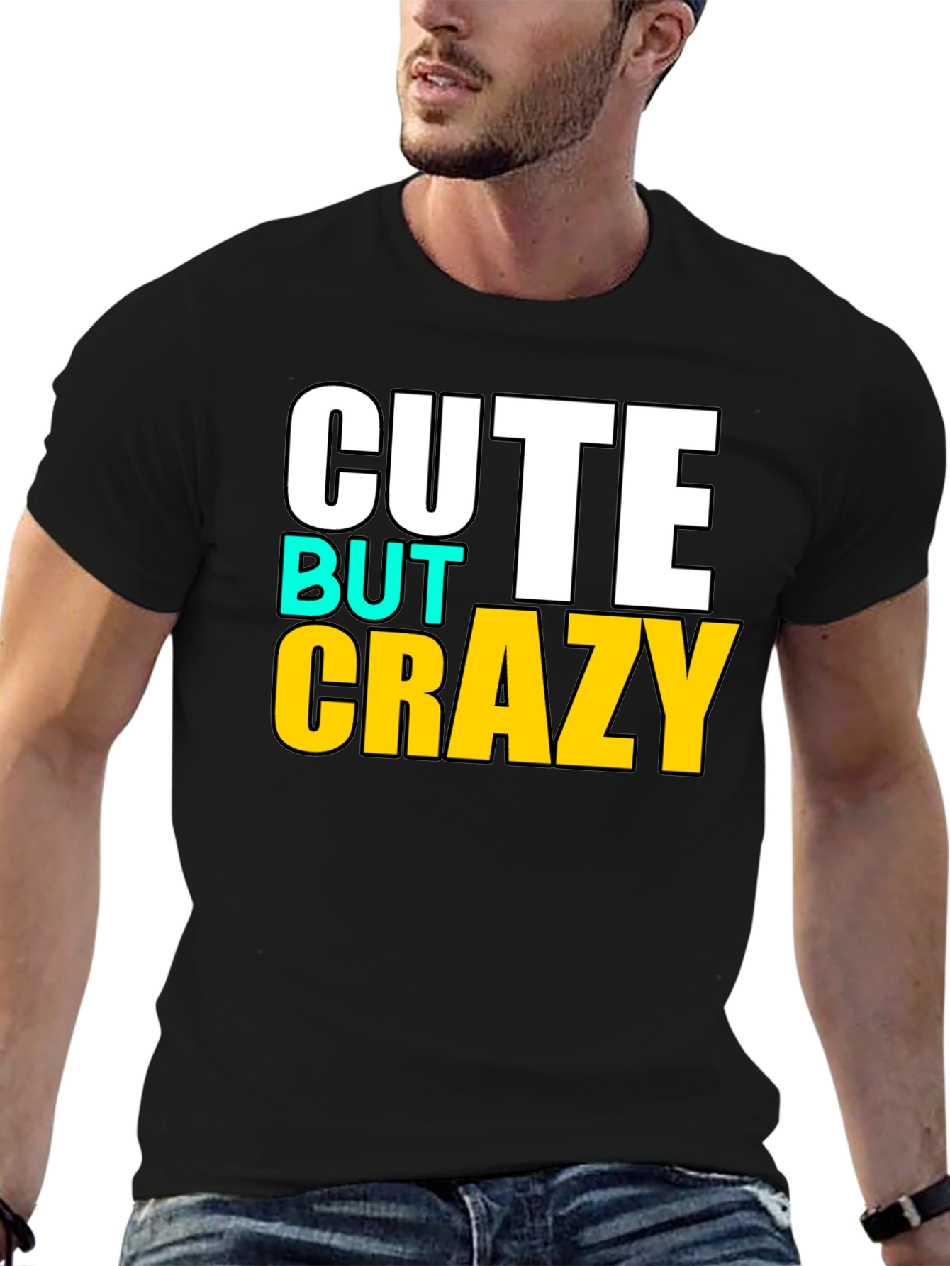 Black Cute But Crazy Graphic T-Shirt - Black view 6