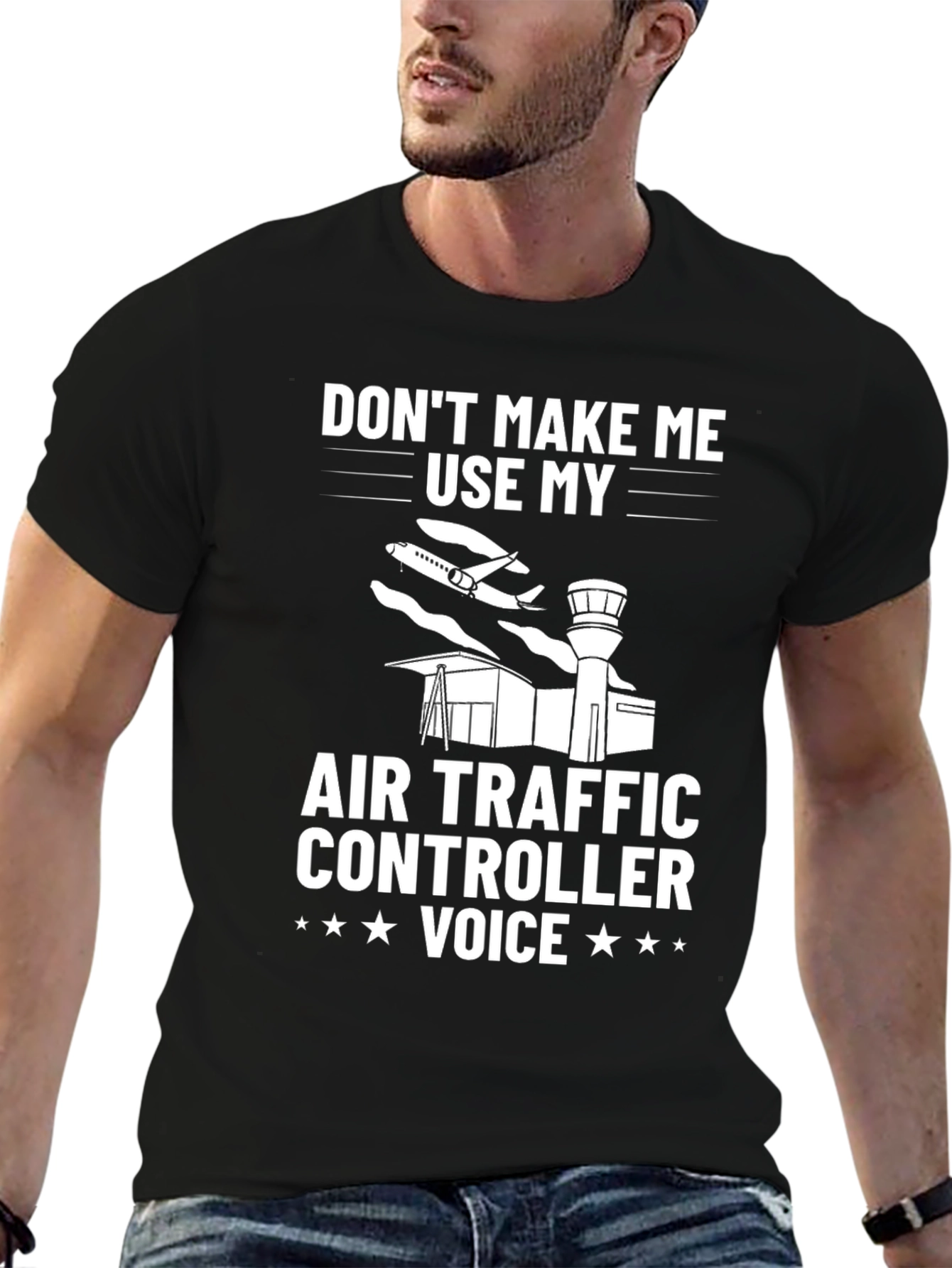 Black Air Traffic Controller Voice T-Shirt - Funny Aviation Tee view 6