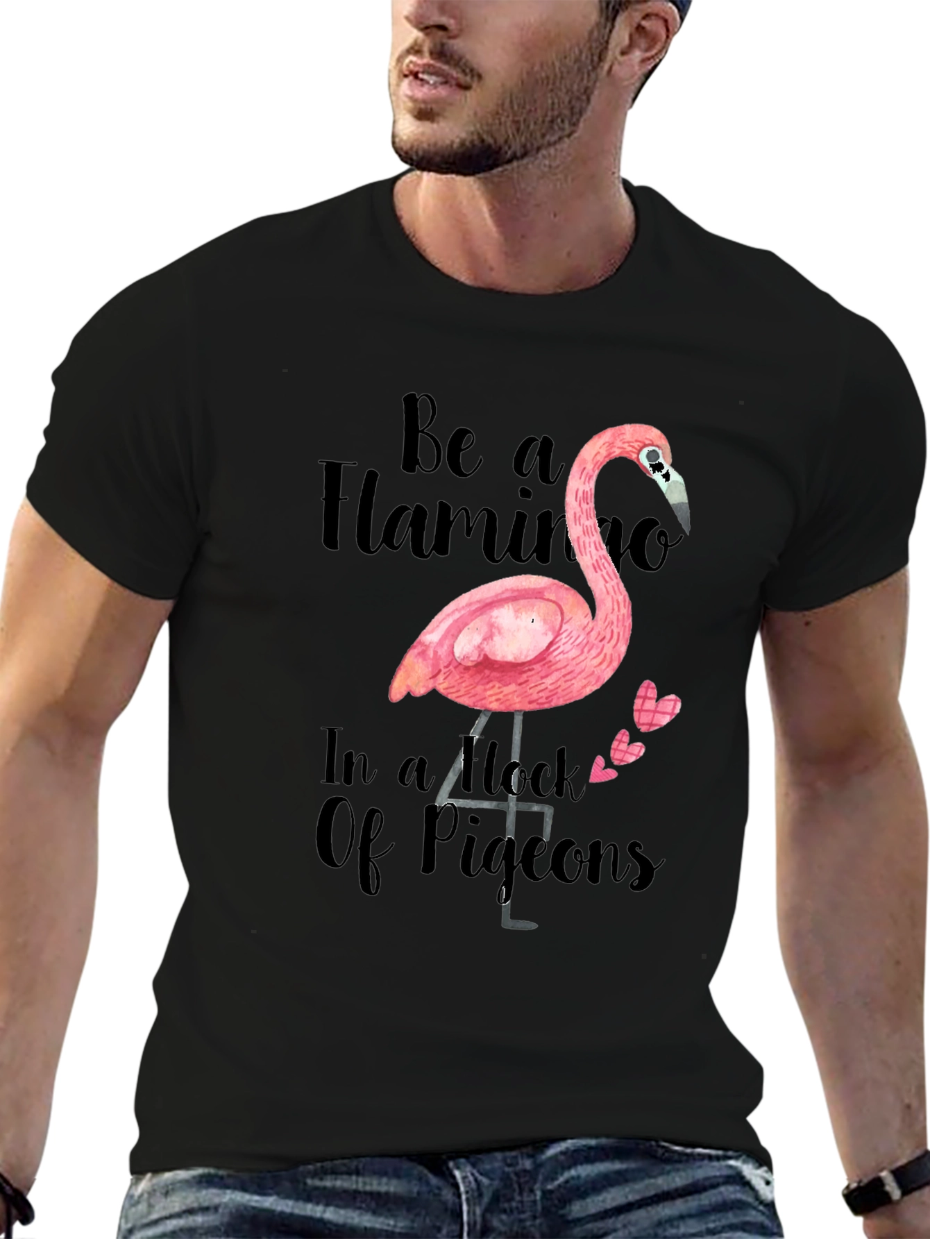 Black Be a Flamingo T-Shirt - Quirky Graphic Tee view 6