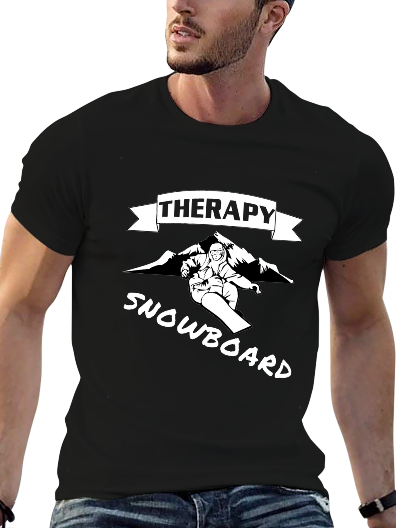 Black Therapy Snowboard T-Shirt - Unisex Black Tee view 6