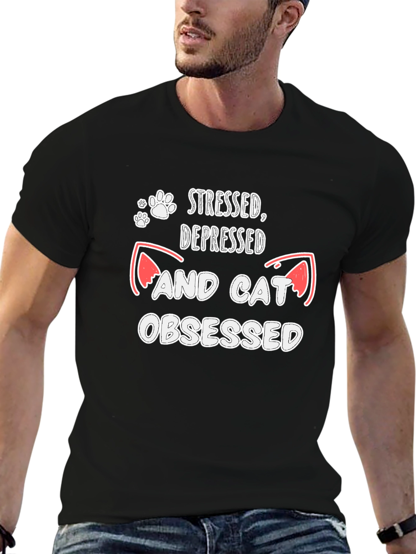 Stressed Depressed Cat Obsessed T-Shirt - 6