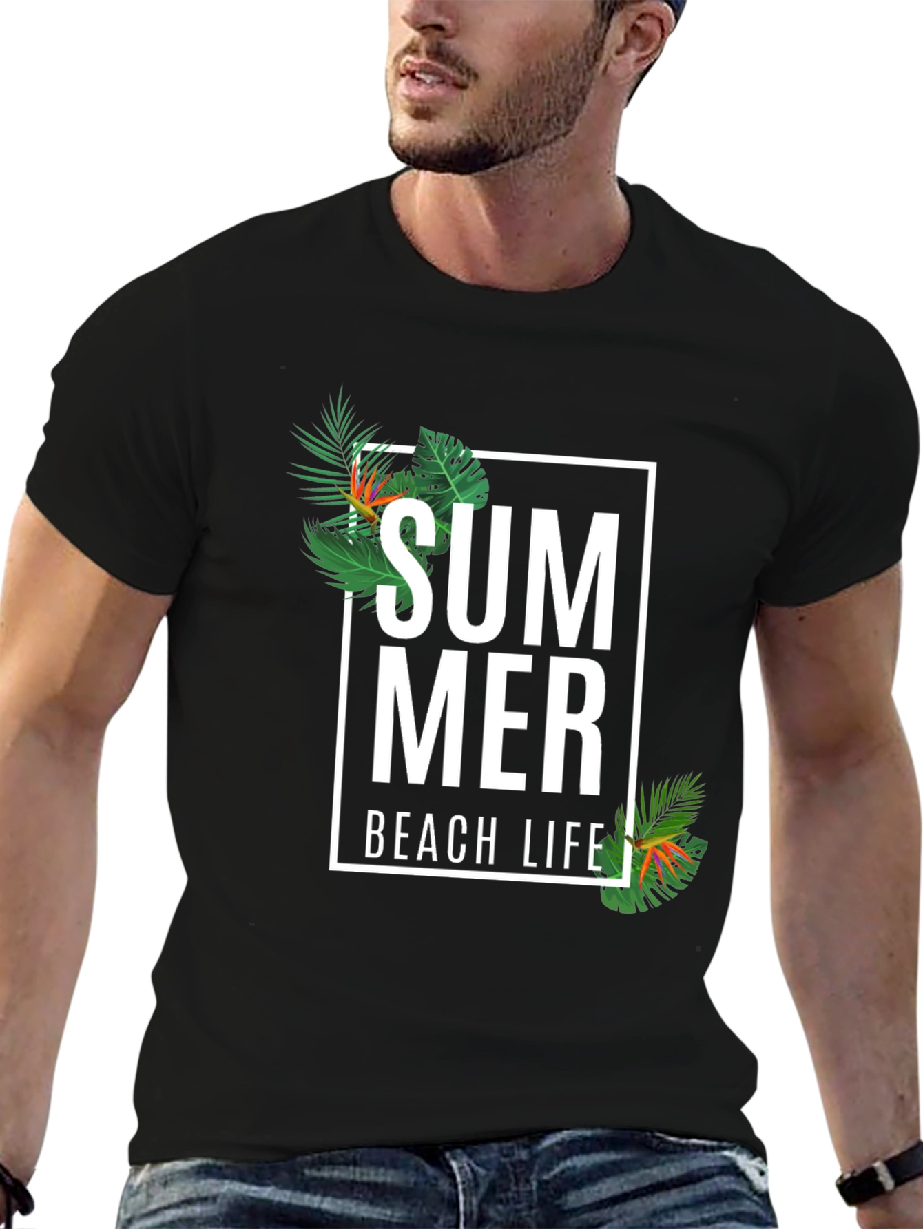 Black Summer Beach Life Graphic Tee - Black Casual T-Shirt view 6