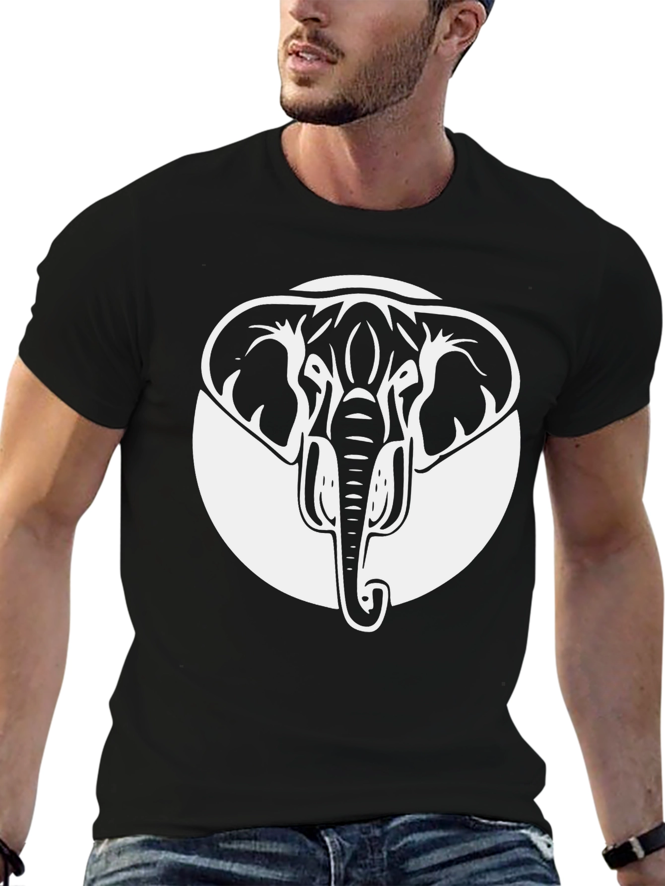 Black Elephant Graphic Tee - Black Crew Neck Cotton Shirt view 6