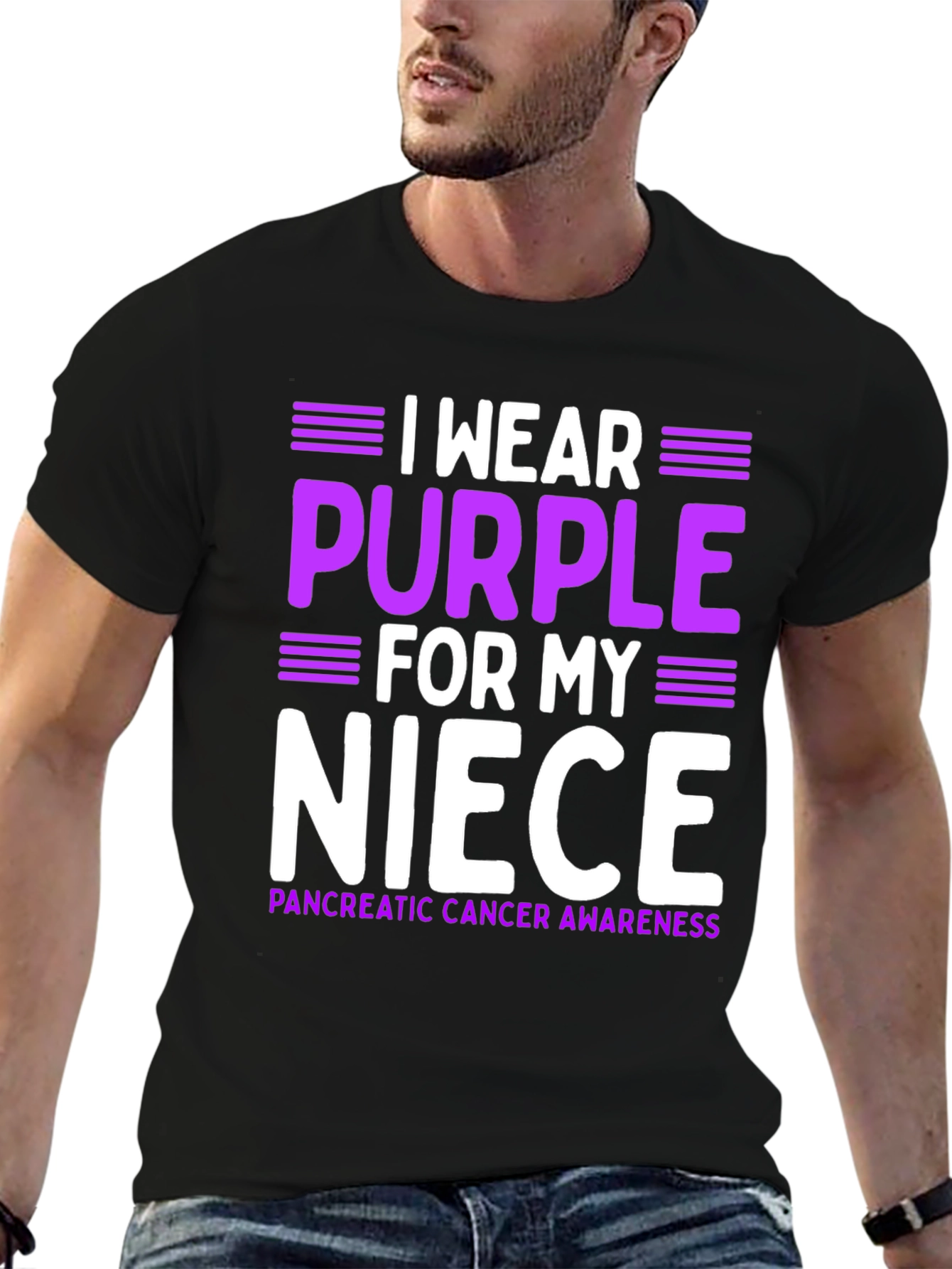 Black I Wear Purple For My Niece T-Shirt Pancreatic Cancer Awareness view 6