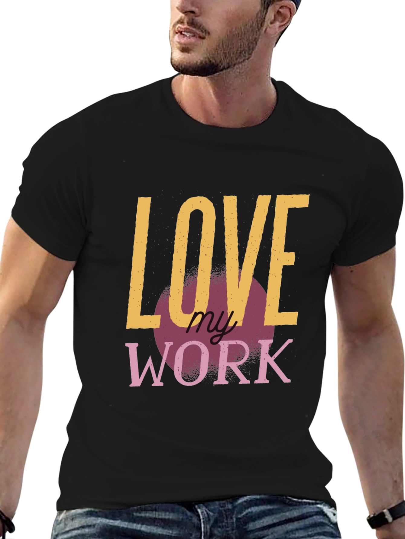 Black Love My Work Graphic Tee - Black Cotton T-Shirt view 6