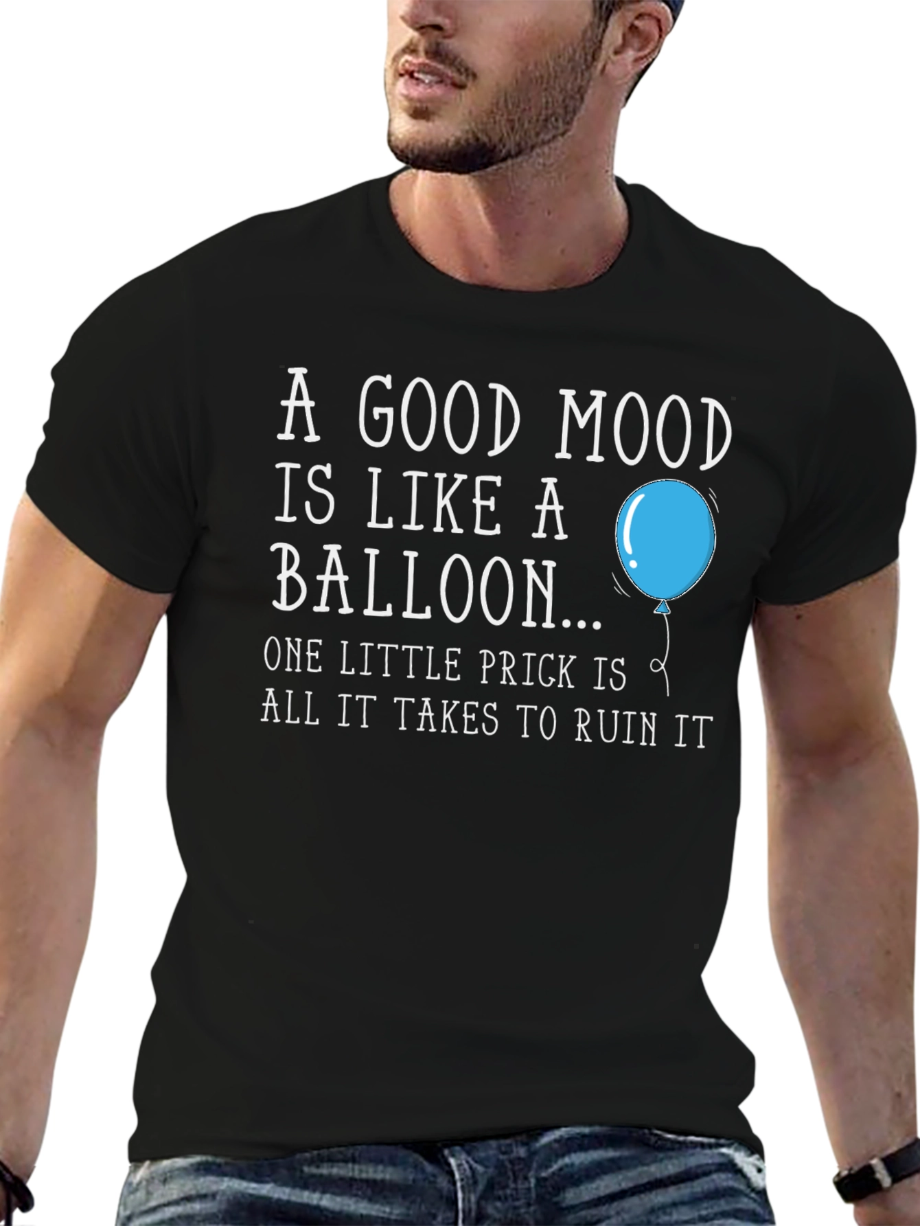 Black Good Mood Balloon Graphic T-Shirt - Funny Humor Tee view 6