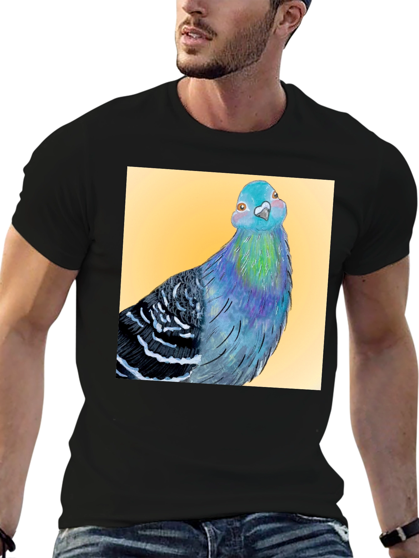 Black Pigeon Graphic T-Shirt - Unique Bird Art Tee view 6