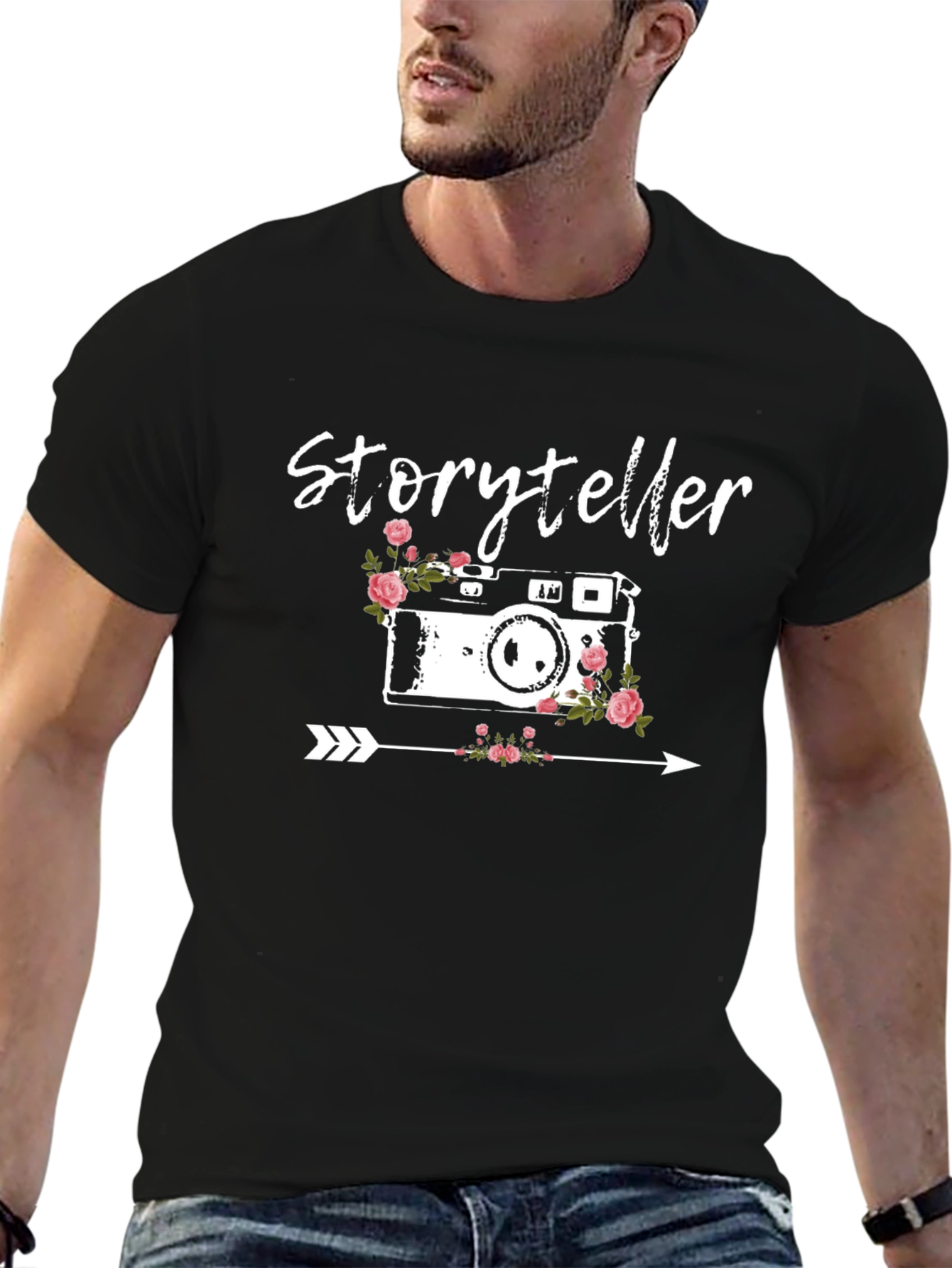 Black Storyteller Camera Floral Arrow Graphic T-Shirt view 6