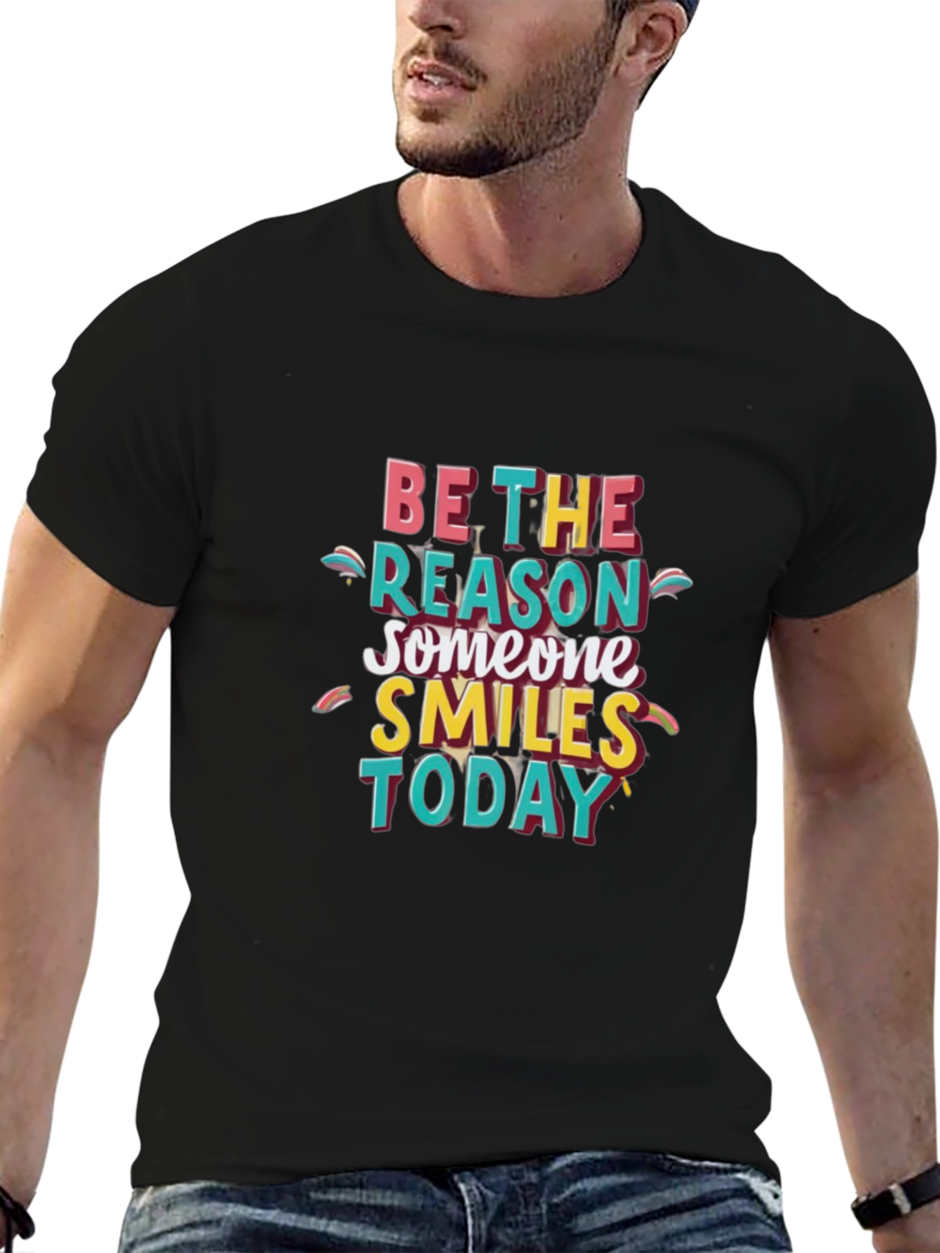Black Be the Reason T-Shirt: Smiles Today Black Cotton Tee view 6