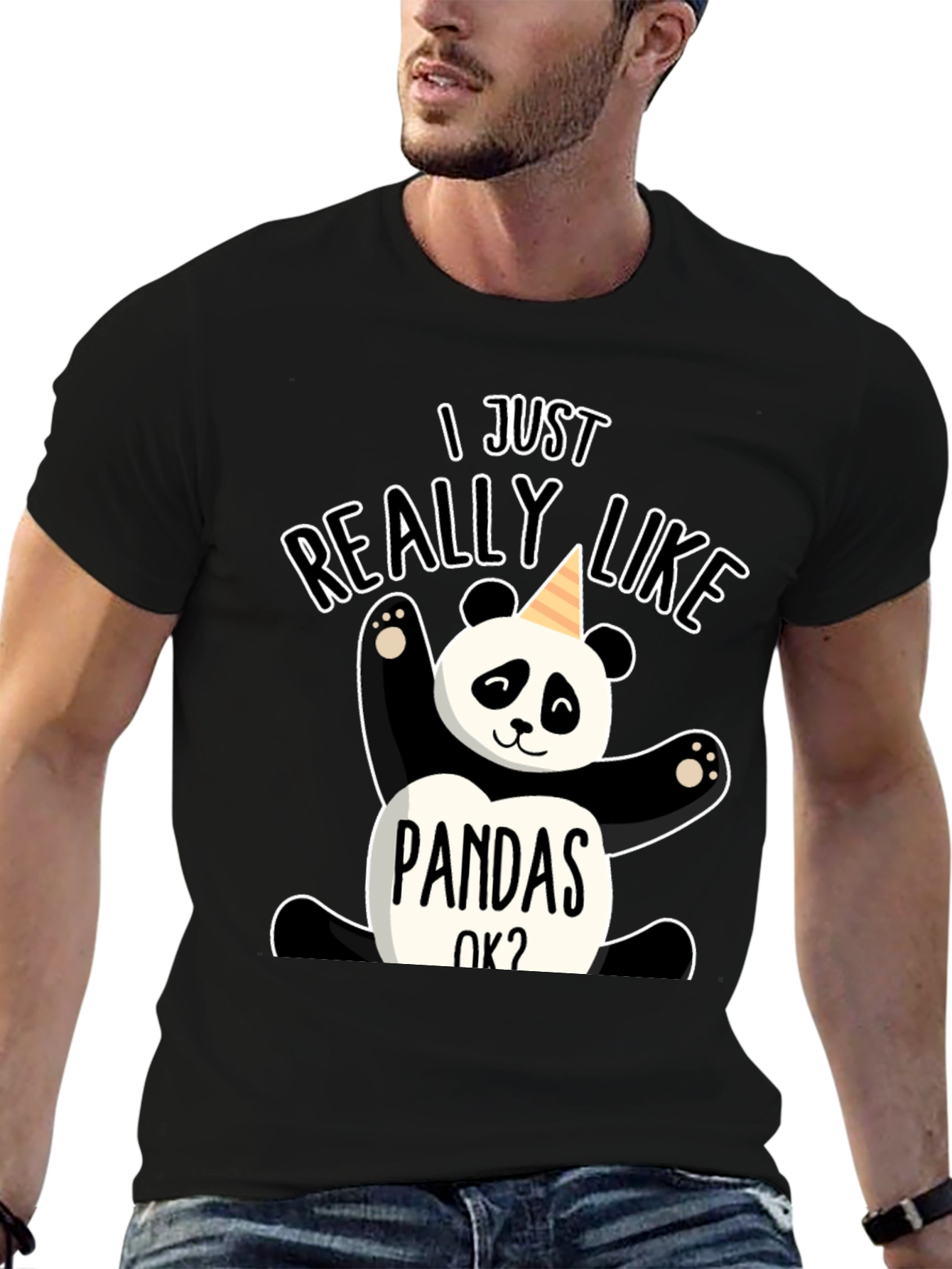 Black I Just Really Like Pandas OK? Graphic Tee view 6