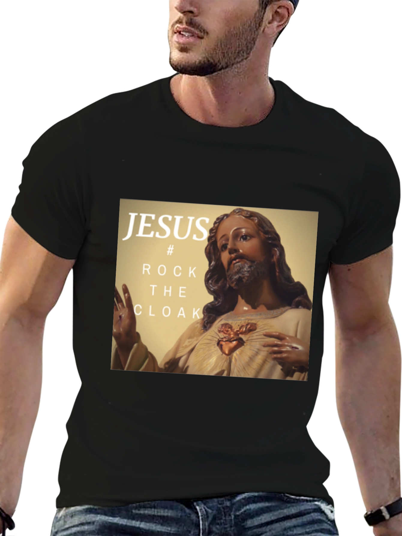 Black Jesus Rock the Cloak Graphic T-Shirt view 6