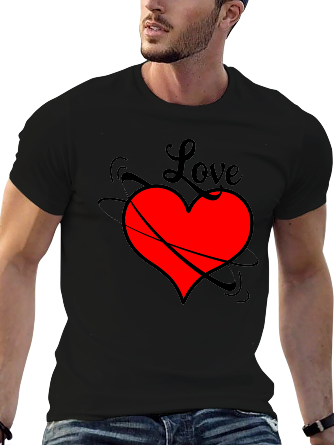 Black Love Heart Black T-Shirt - Stylish Graphic Tee view 6