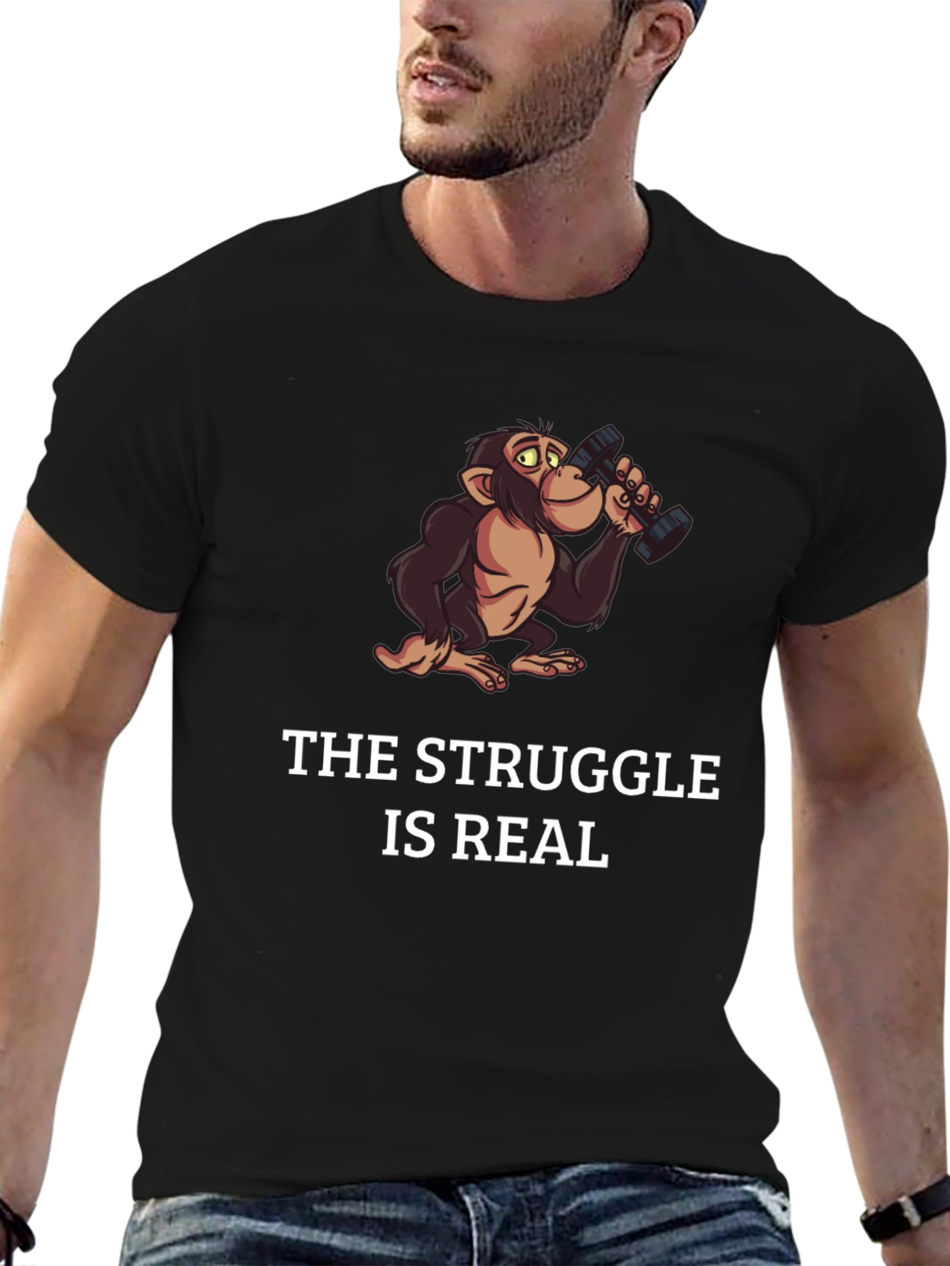 Black Funny Monkey The Struggle is Real Black T-Shirt view 6