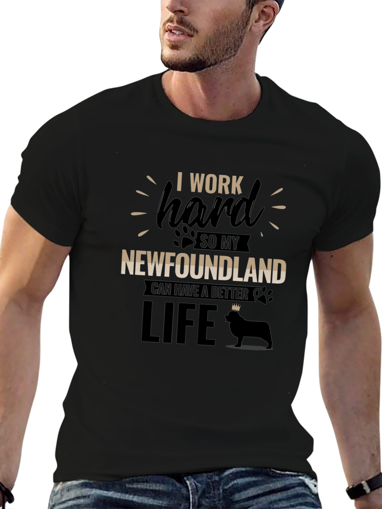 Black I Work Hard For My Newfoundland T-Shirt view 6