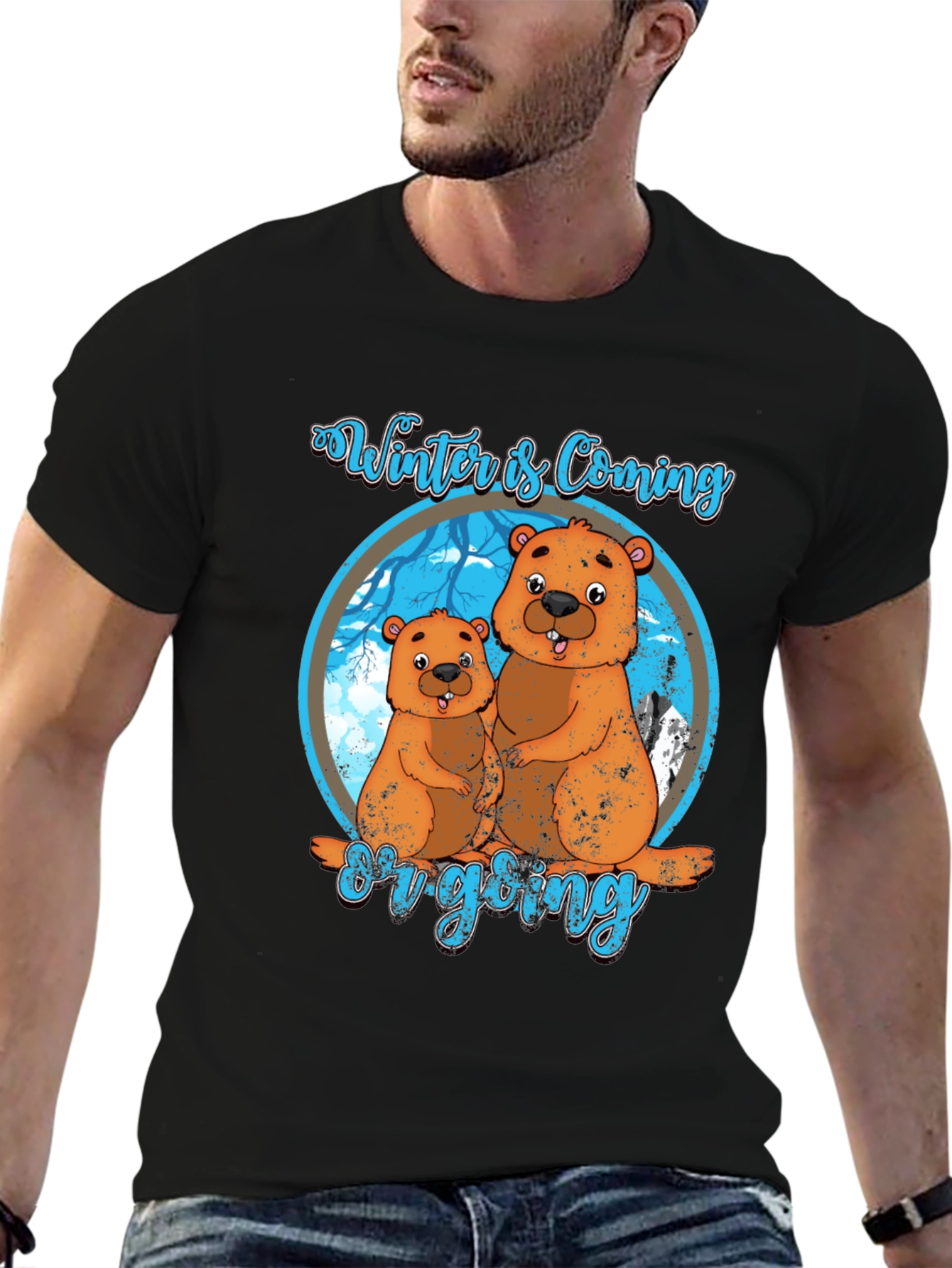 Black Winter is Coming Groundhog T-Shirt view 6
