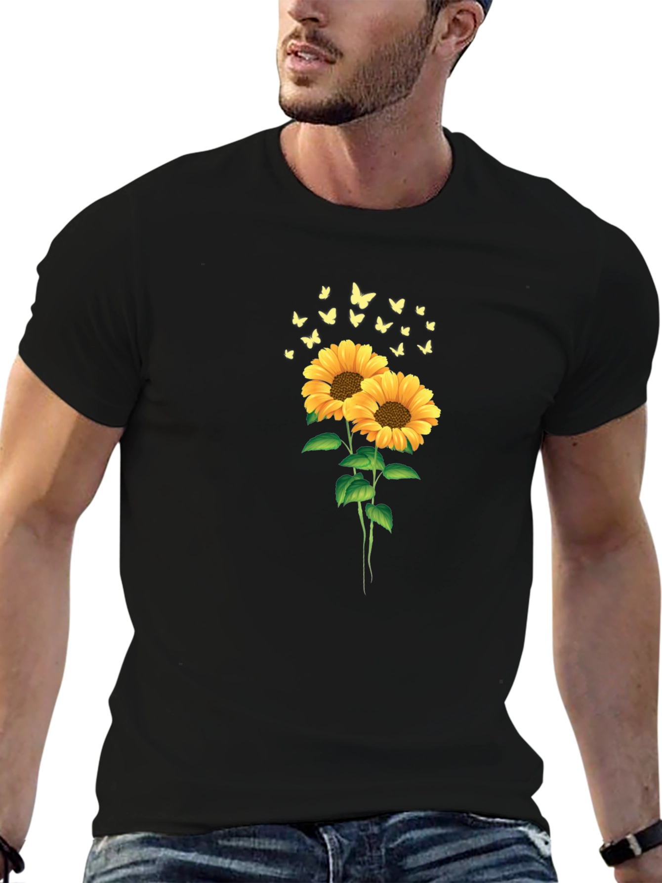 Black Sunflower Butterfly Graphic Tee view 6