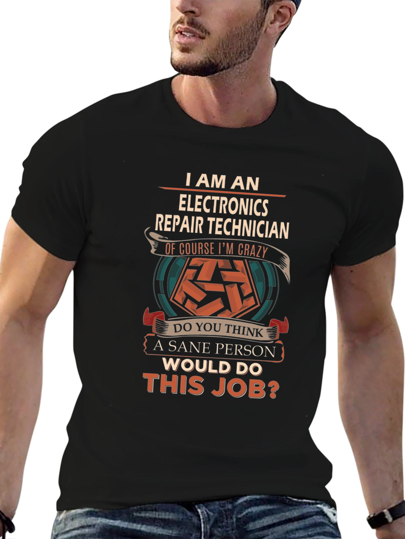 Black Electronics Repair Technician Crazy Job T-Shirt view 6