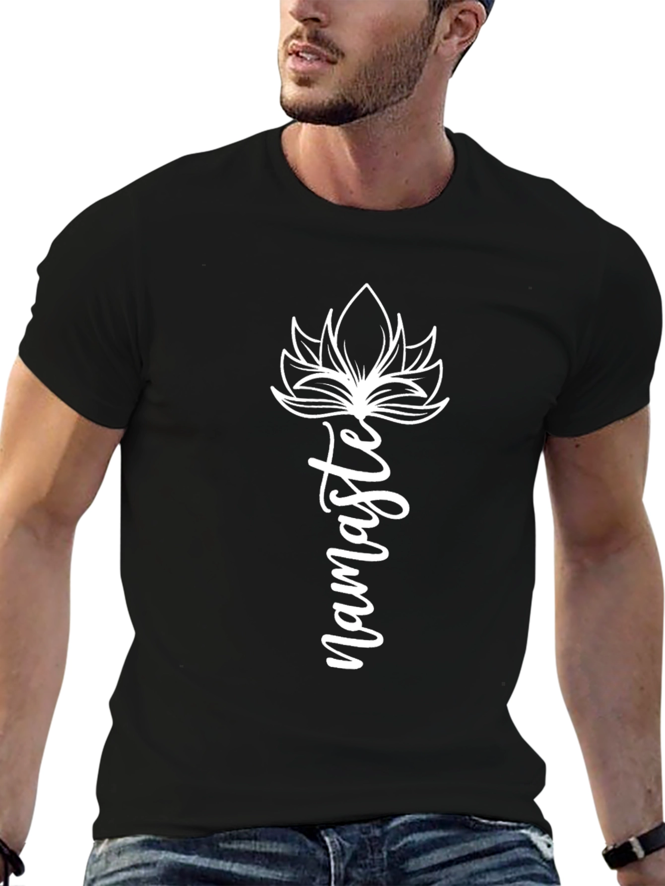 Black Namaste Lotus Graphic Tee - Yoga Inspired Comfort view 6