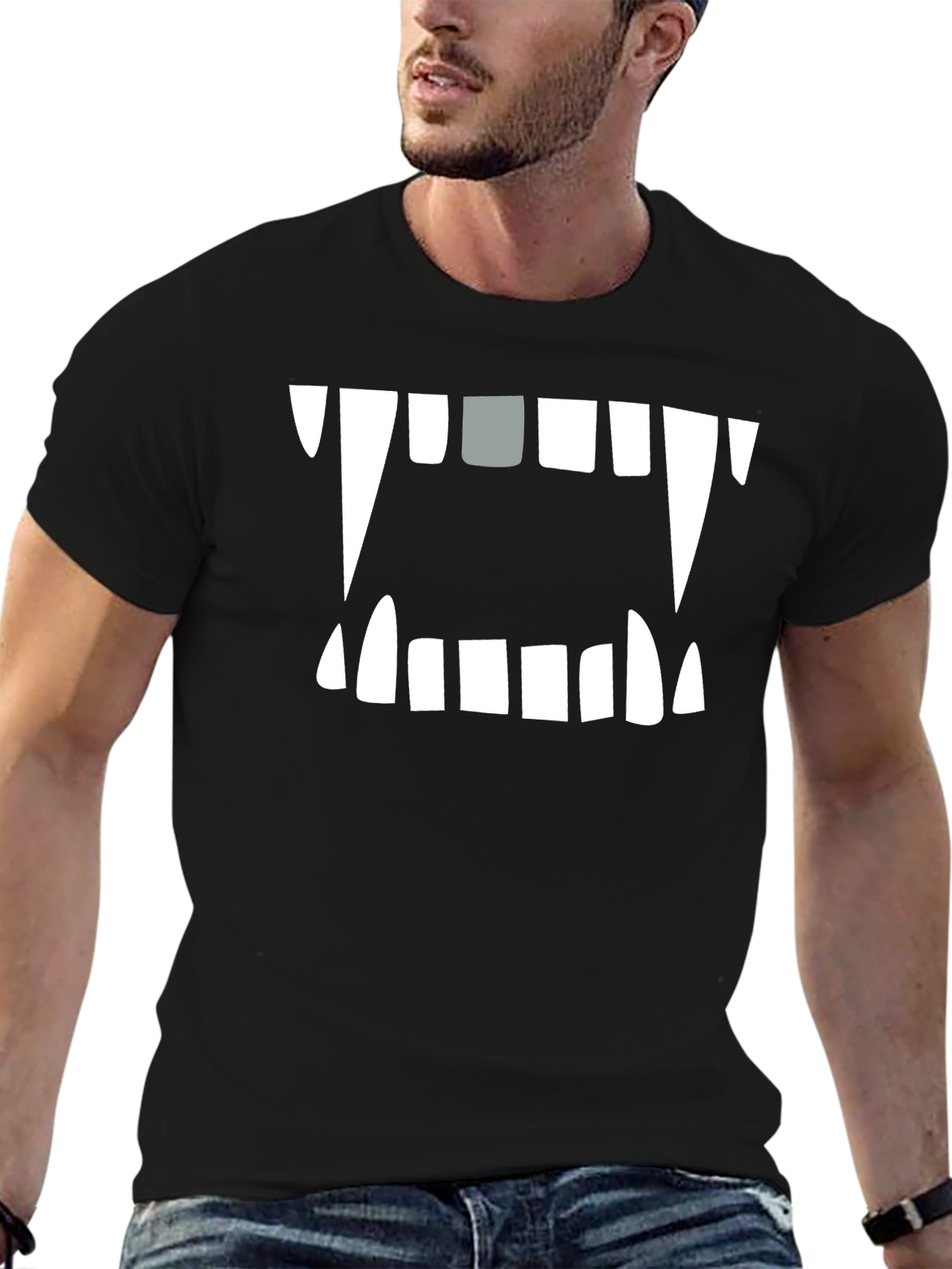 Black Monster Mouth Graphic Tee - Black Cotton Blend view 6
