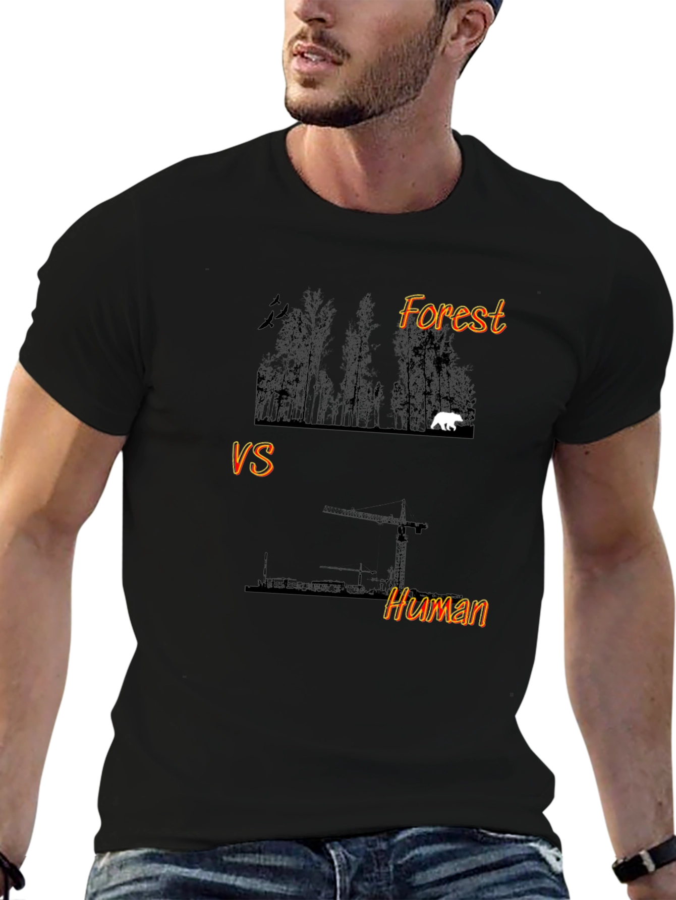 Black Forest vs Human Graphic Print Black T-Shirt view 6
