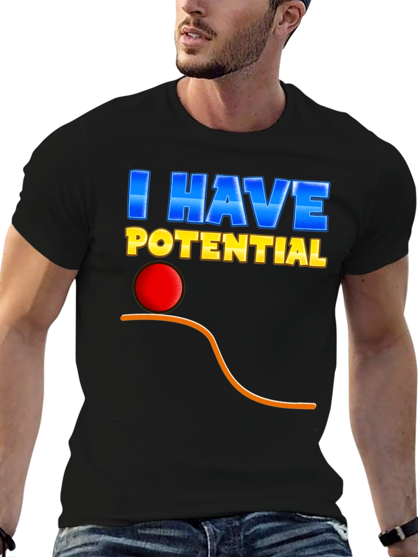 Black I Have Potential T-Shirt - Physics Pun Tee view 6