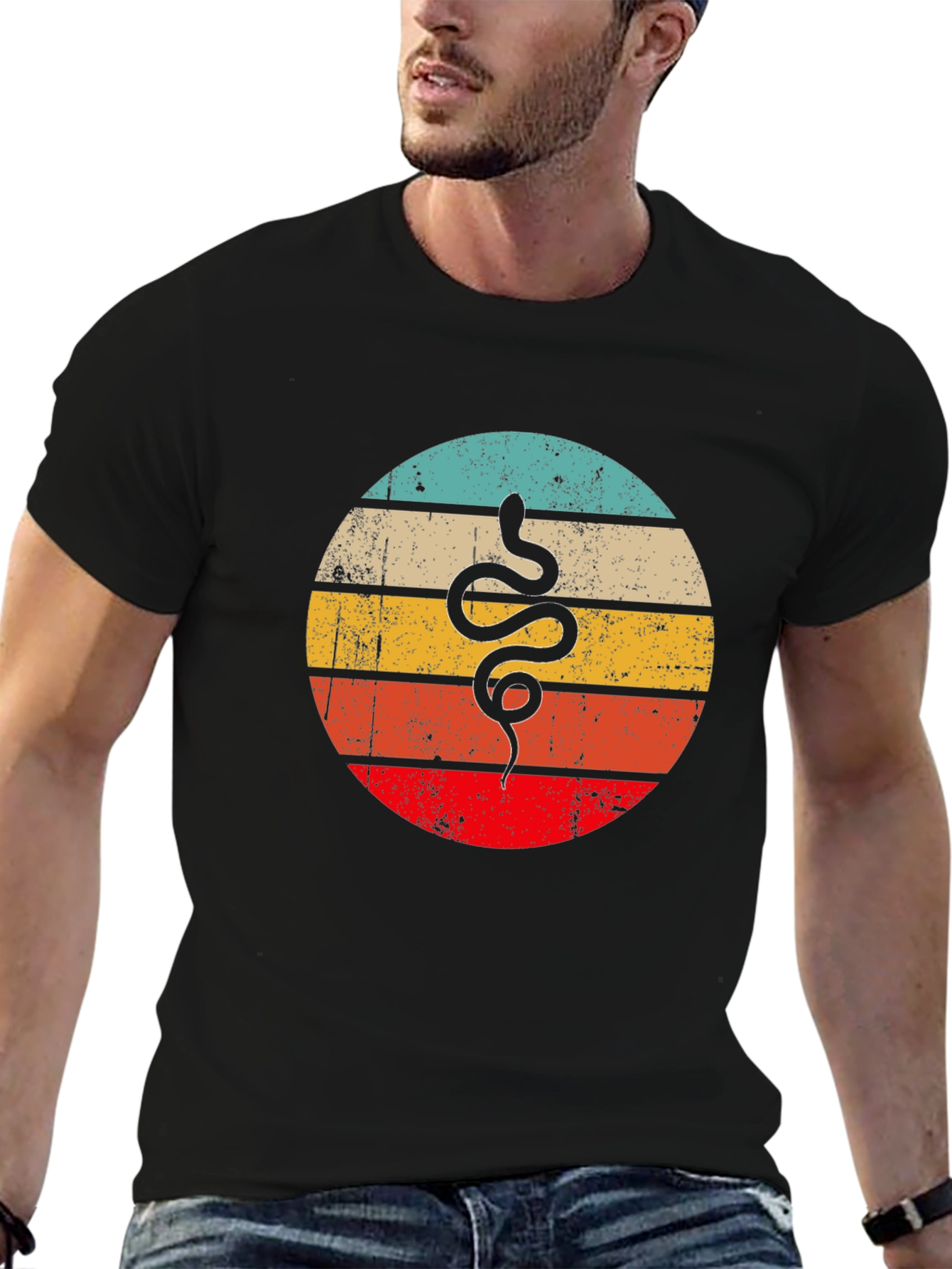 Black Retro Snake Graphic Tee - Vintage Style T-Shirt view 6