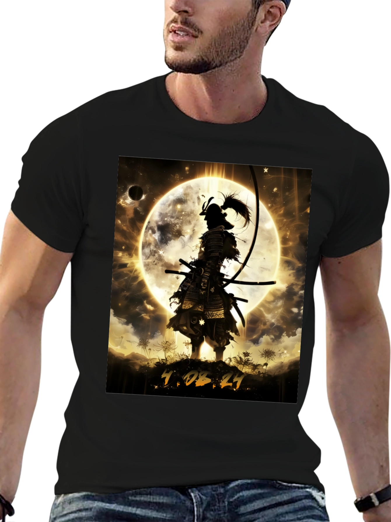 Black Samurai Moon Graphic T-Shirt - Warrior Style view 6