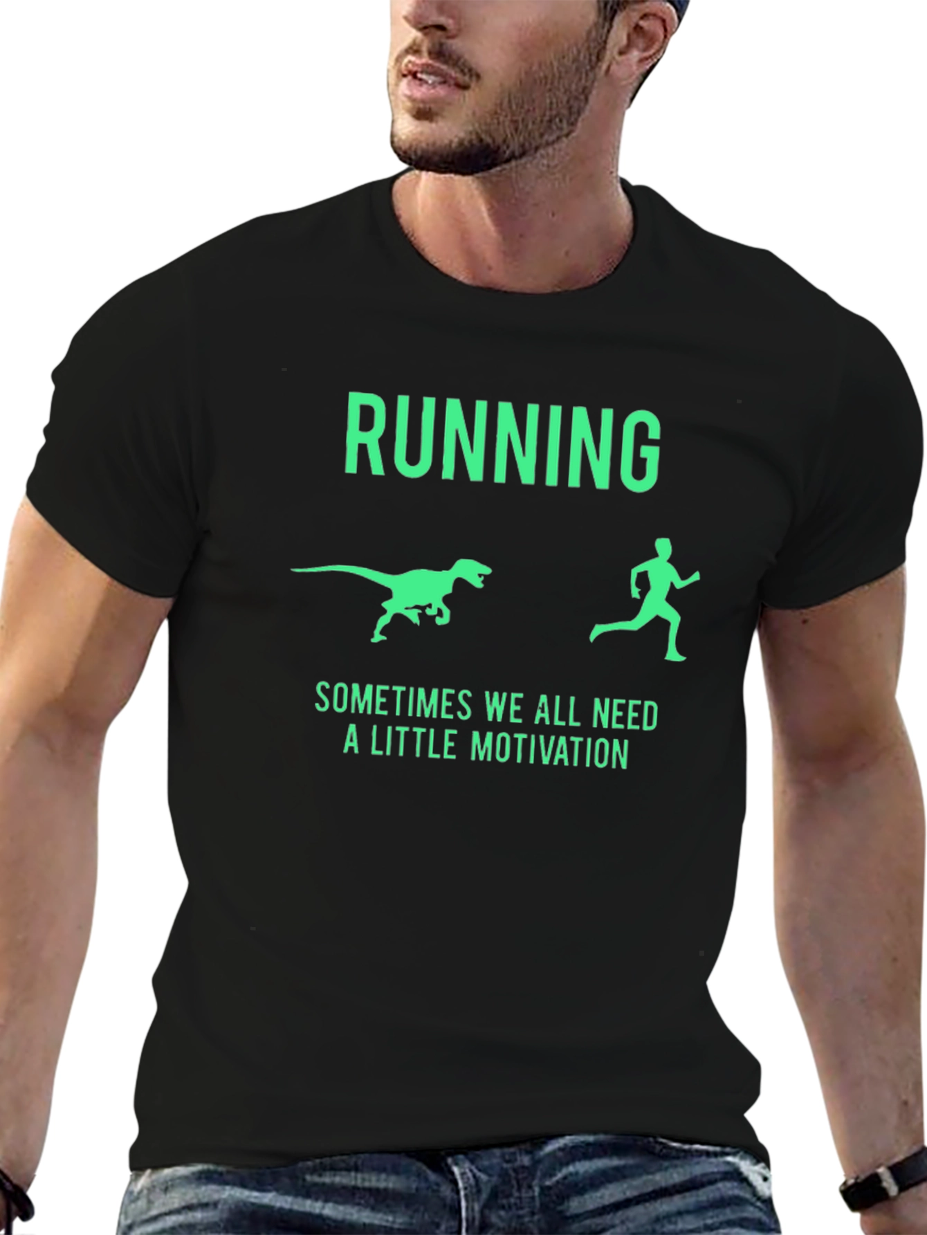 Black Running Dinosaur Motivation Graphic Tee view 6
