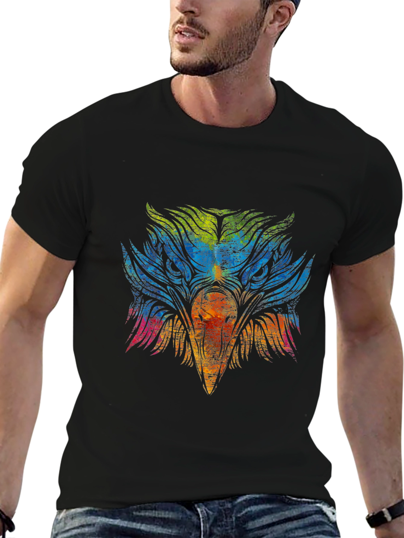 Black Colorful Eagle Graphic T-Shirt view 6