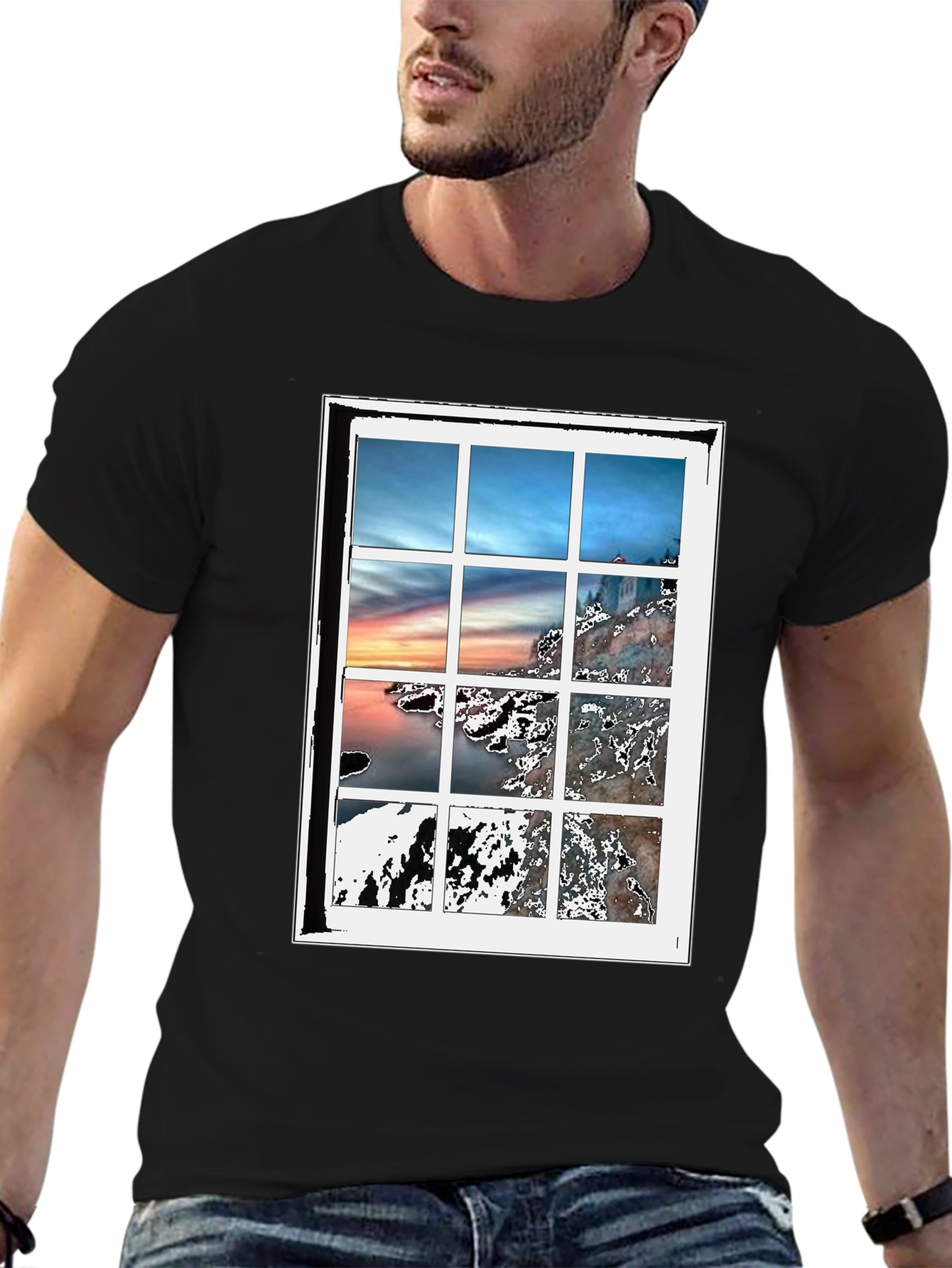 Black Scenic Window Graphic Tee - Black Cotton Blend T-Shirt view 6