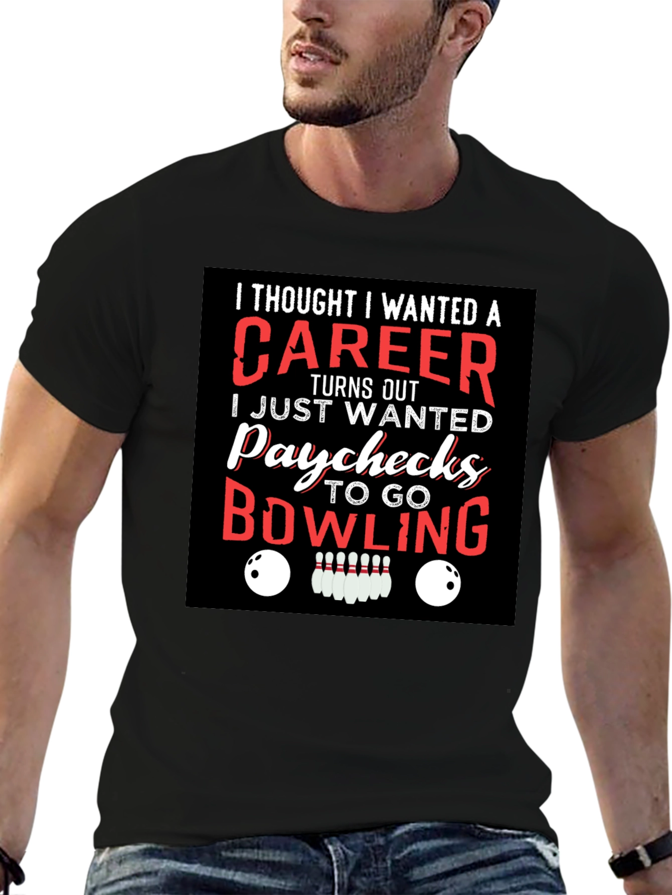 Black Bowling Paychecks Graphic T-Shirt view 6