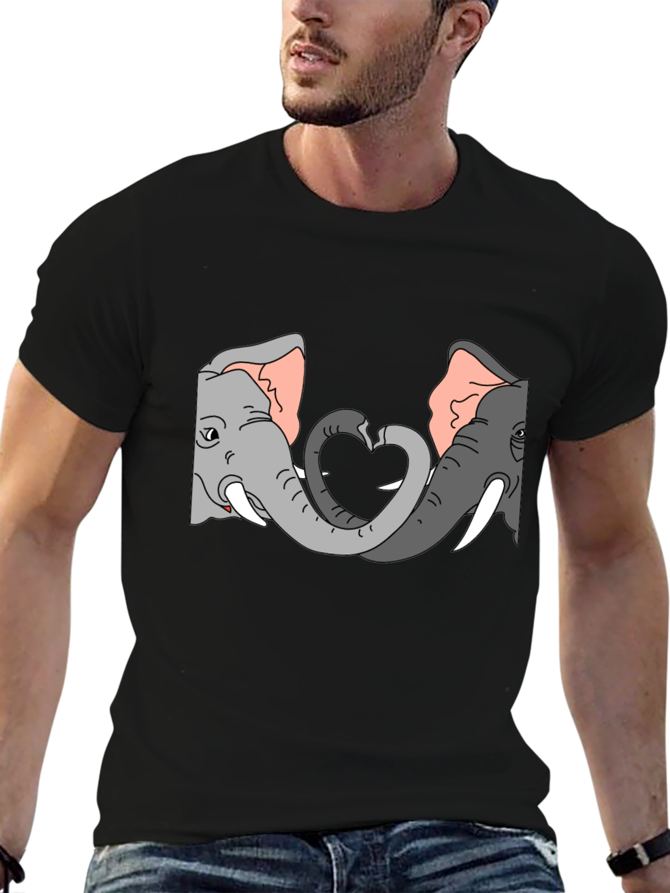 Black Elephant Love Heart Graphic Tee - Black view 6