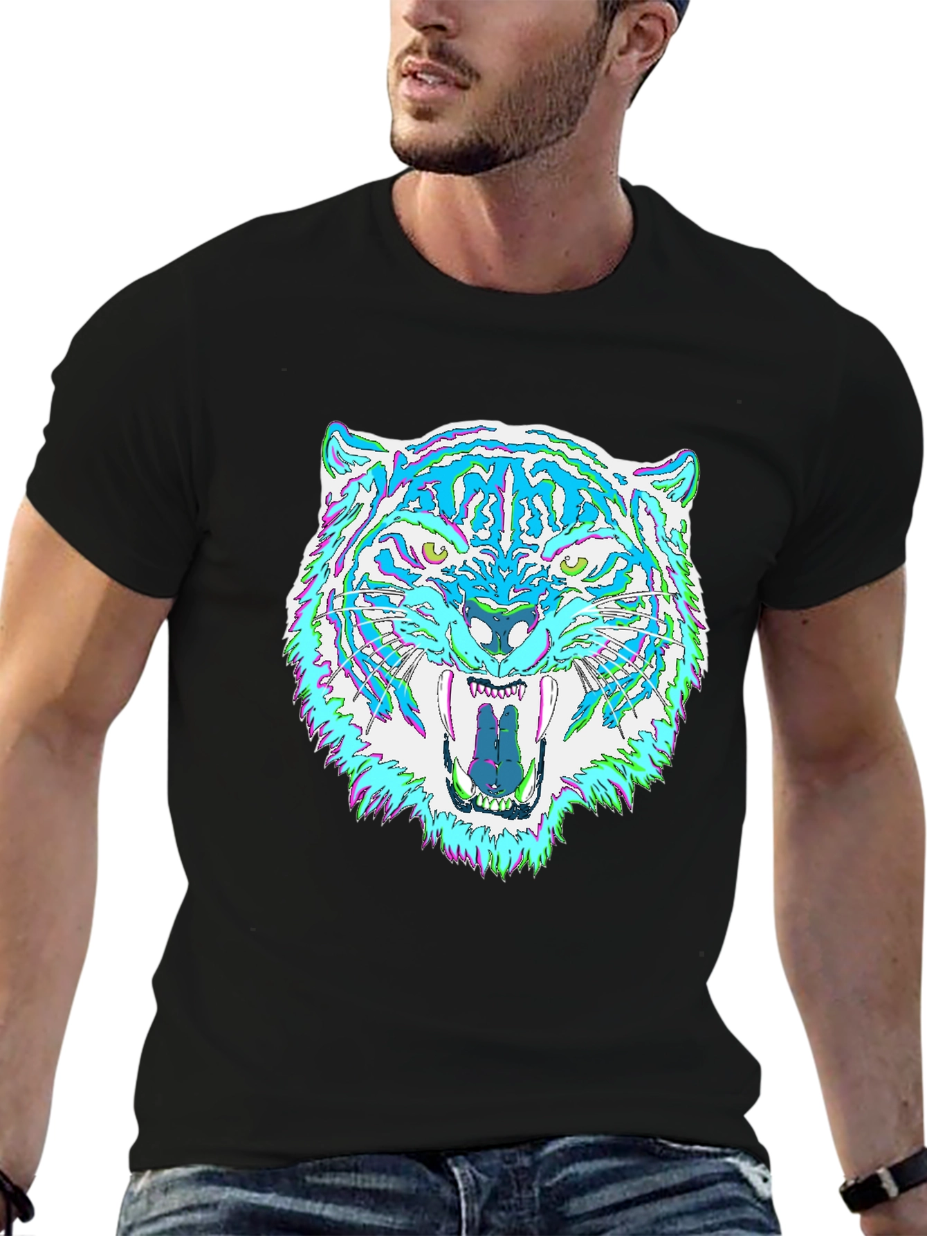 Black Psychedelic Tiger Graphic Tee - Men's Black T-Shirt view 6