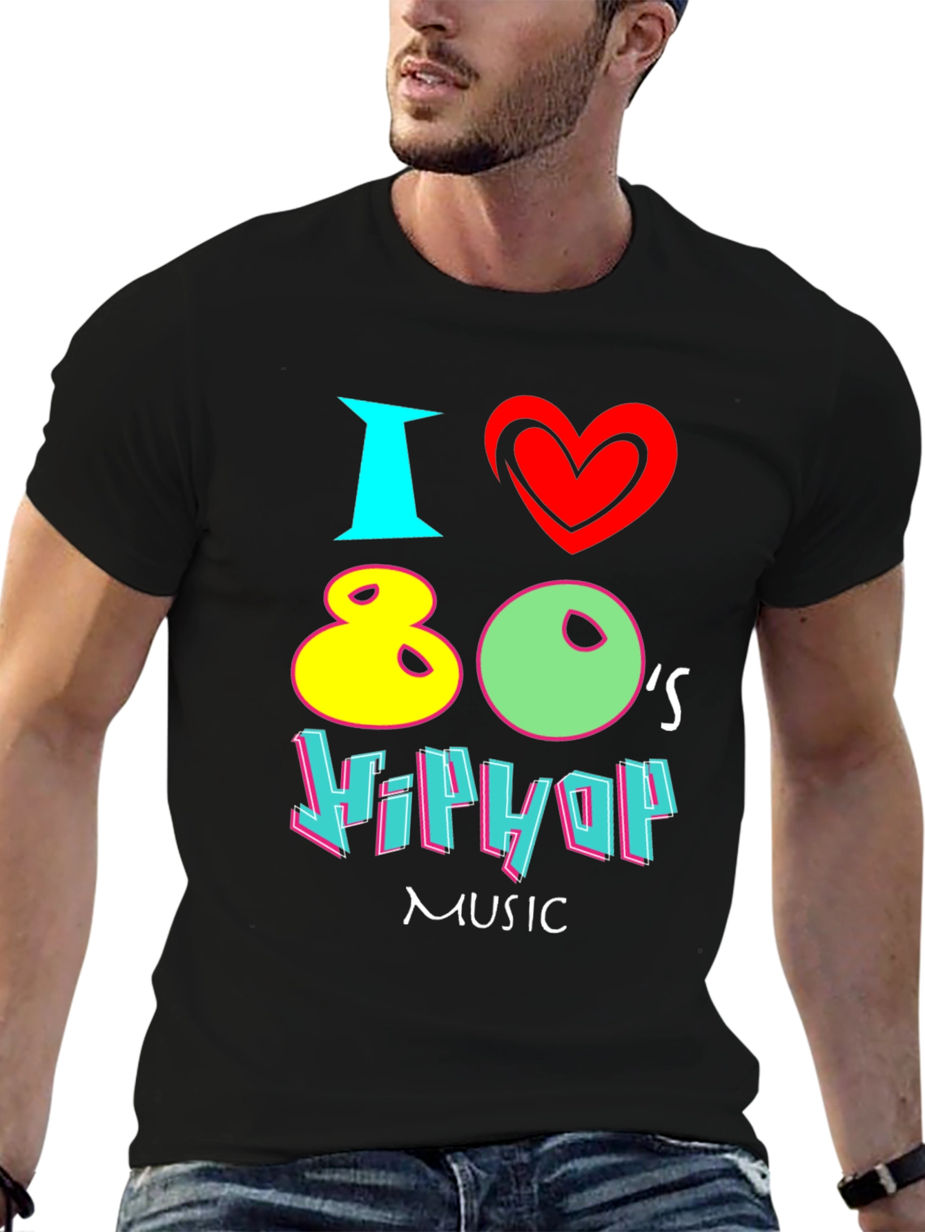 Black I Love 80's Hip Hop Music Black T-Shirt view 6