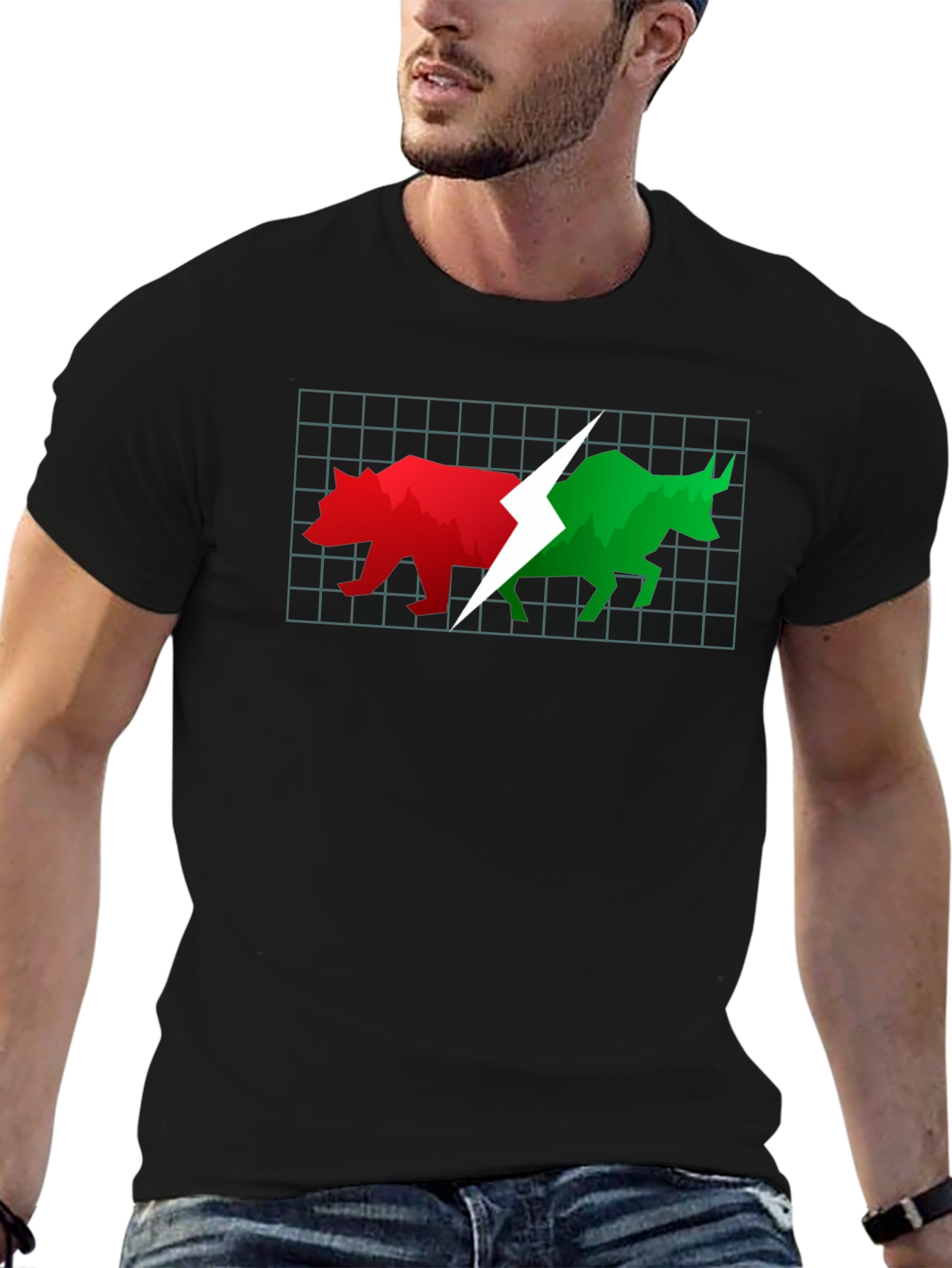 Black Stock Market Bull and Bear Black T-Shirt view 6