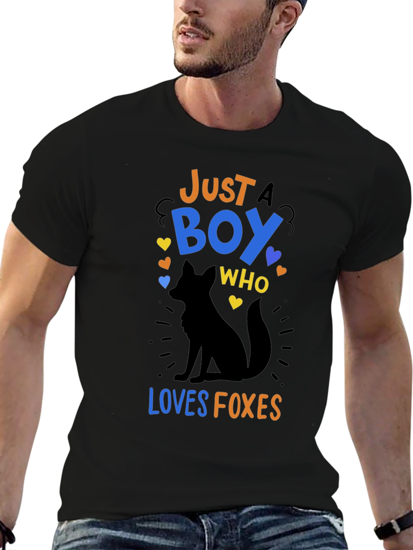 Black Just A Boy Who Loves Foxes T-Shirt view 6
