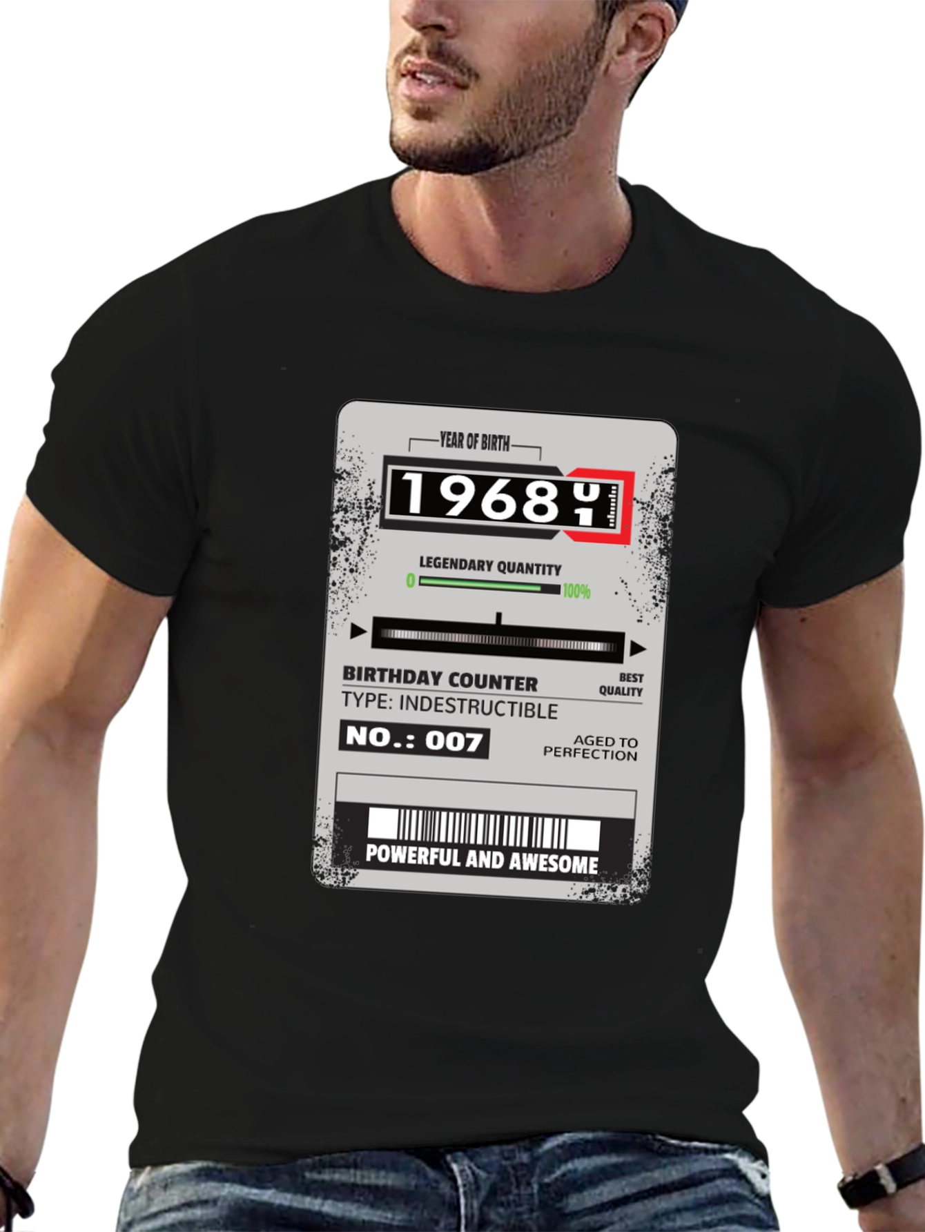 Black 1968 Birthday T-Shirt: Powerful & Awesome view 6