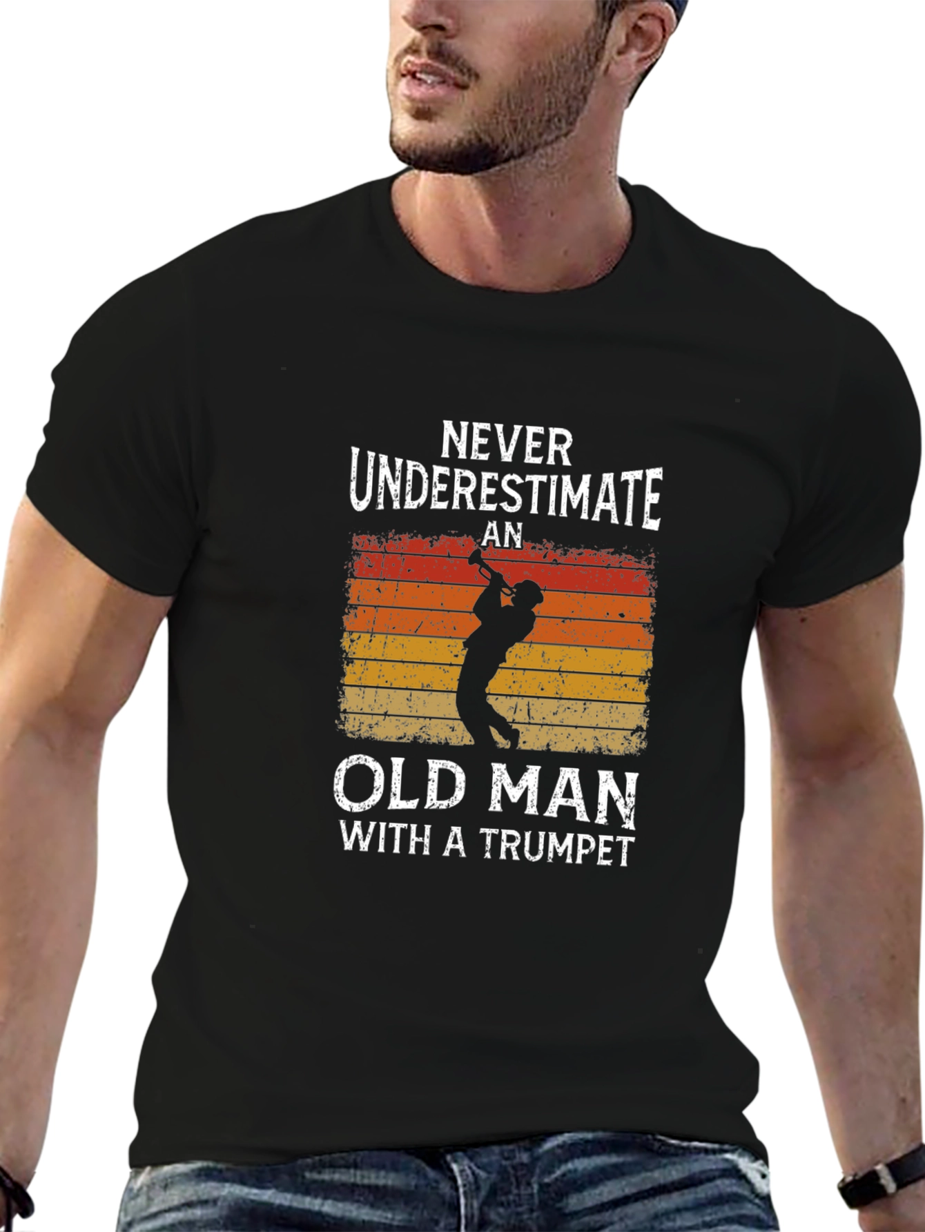 Black Old Man Trumpet T-Shirt - Music Lover Tee view 6