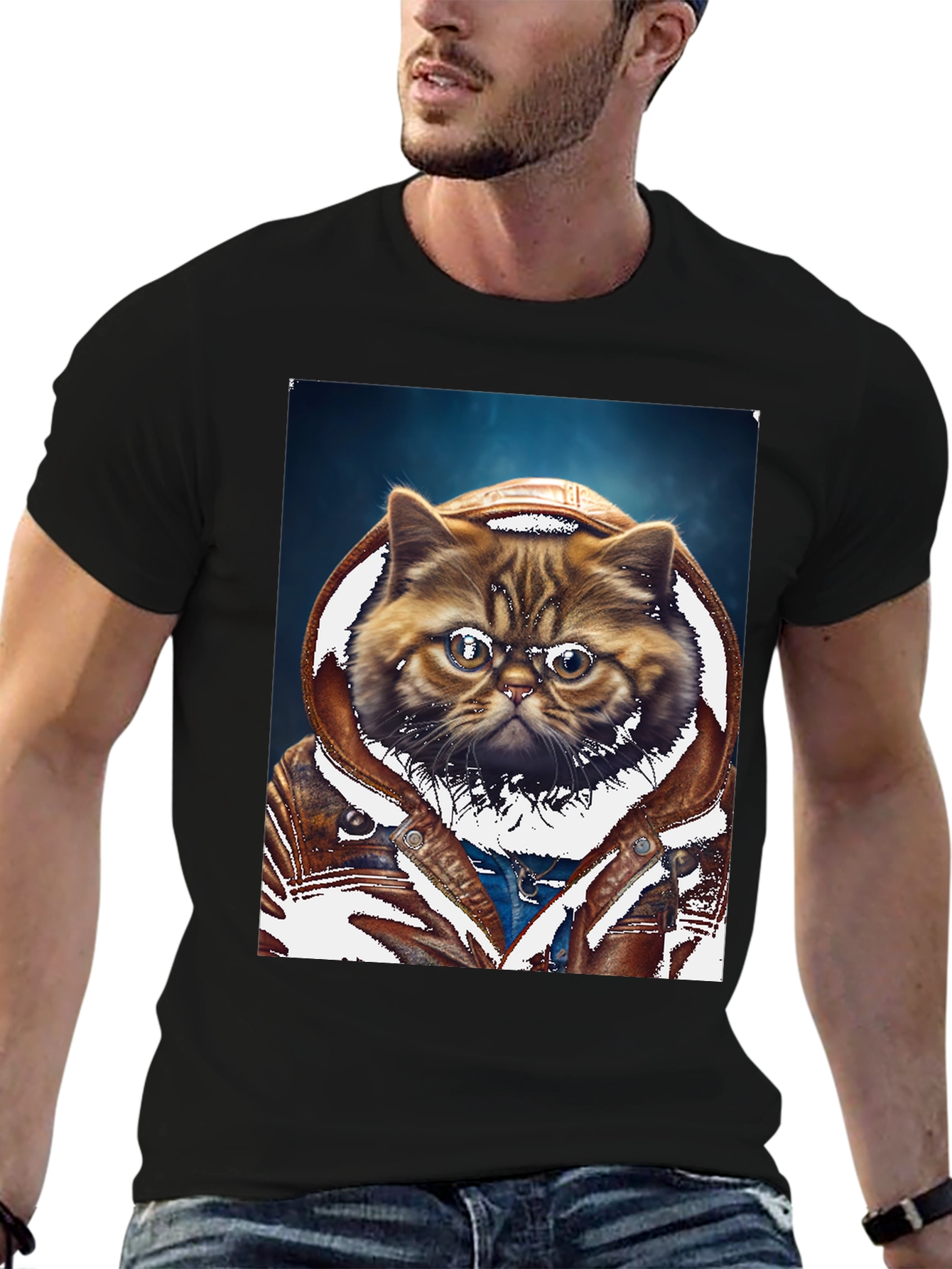 Black Cool Cat in Hoodie T-Shirt view 6