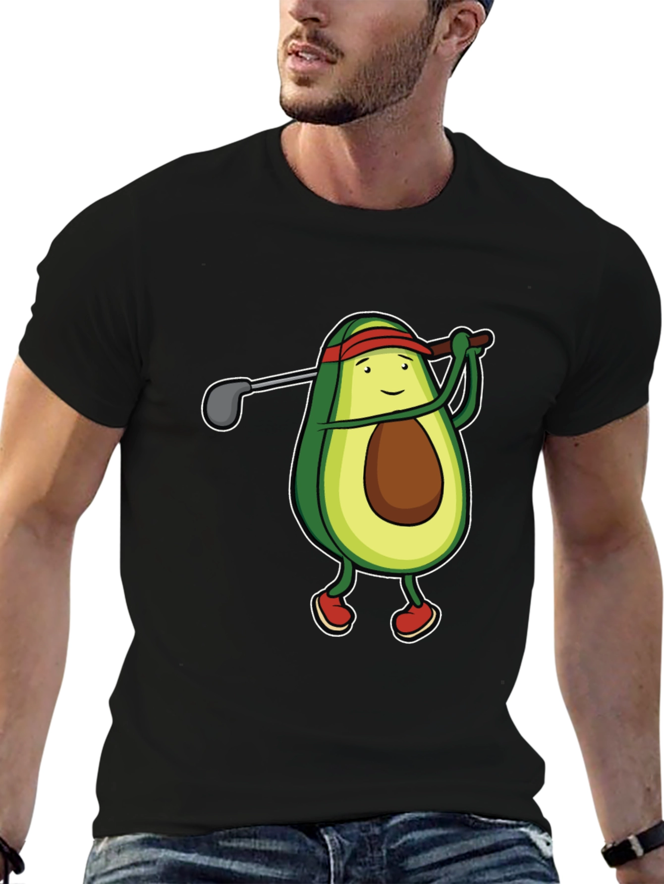 Black Avocado Golfer Funny Black T-Shirt view 6