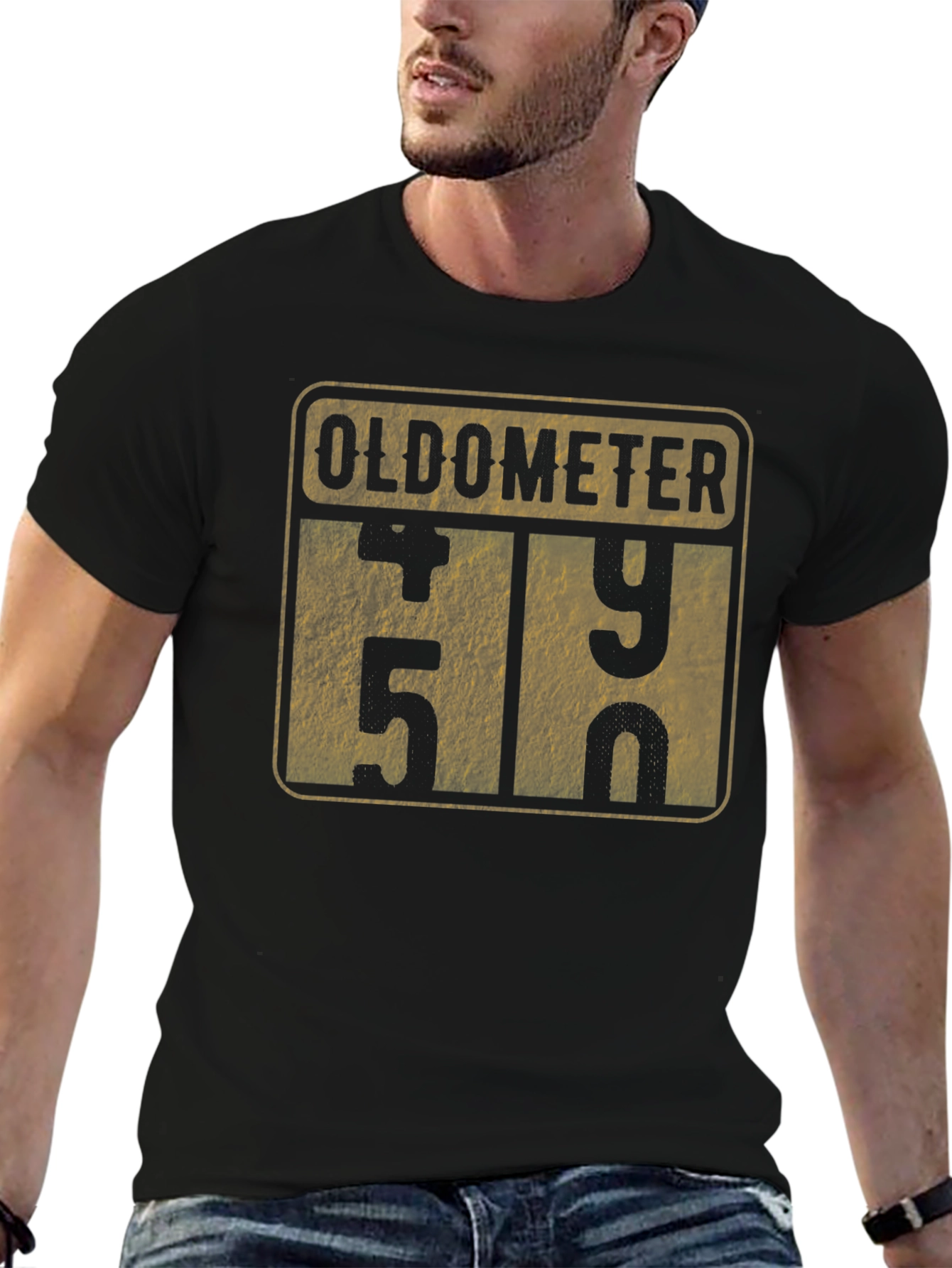 Black Oldometer Funny Birthday T-Shirt view 6