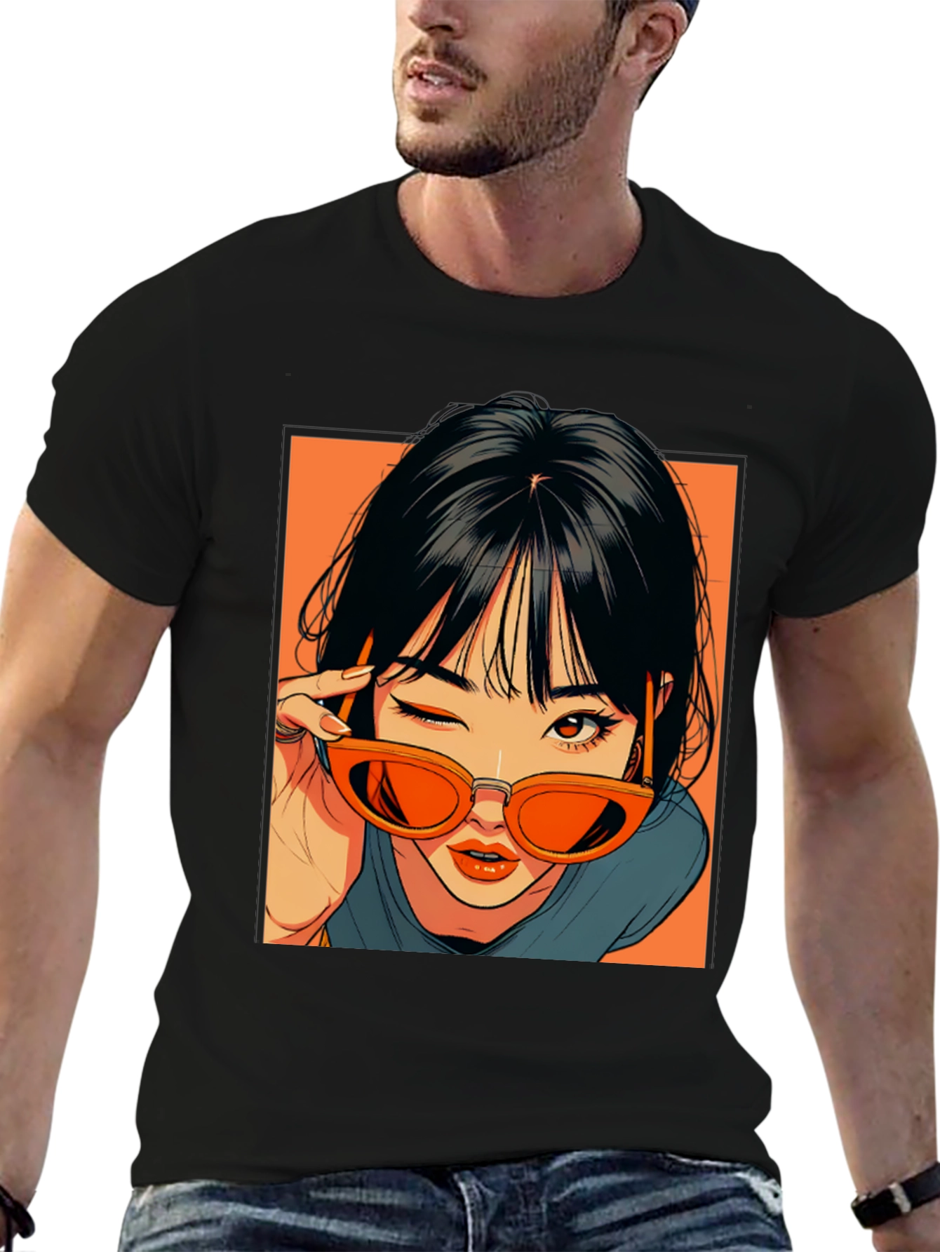 Black Anime Girl Graphic Tee - Retro Style view 6