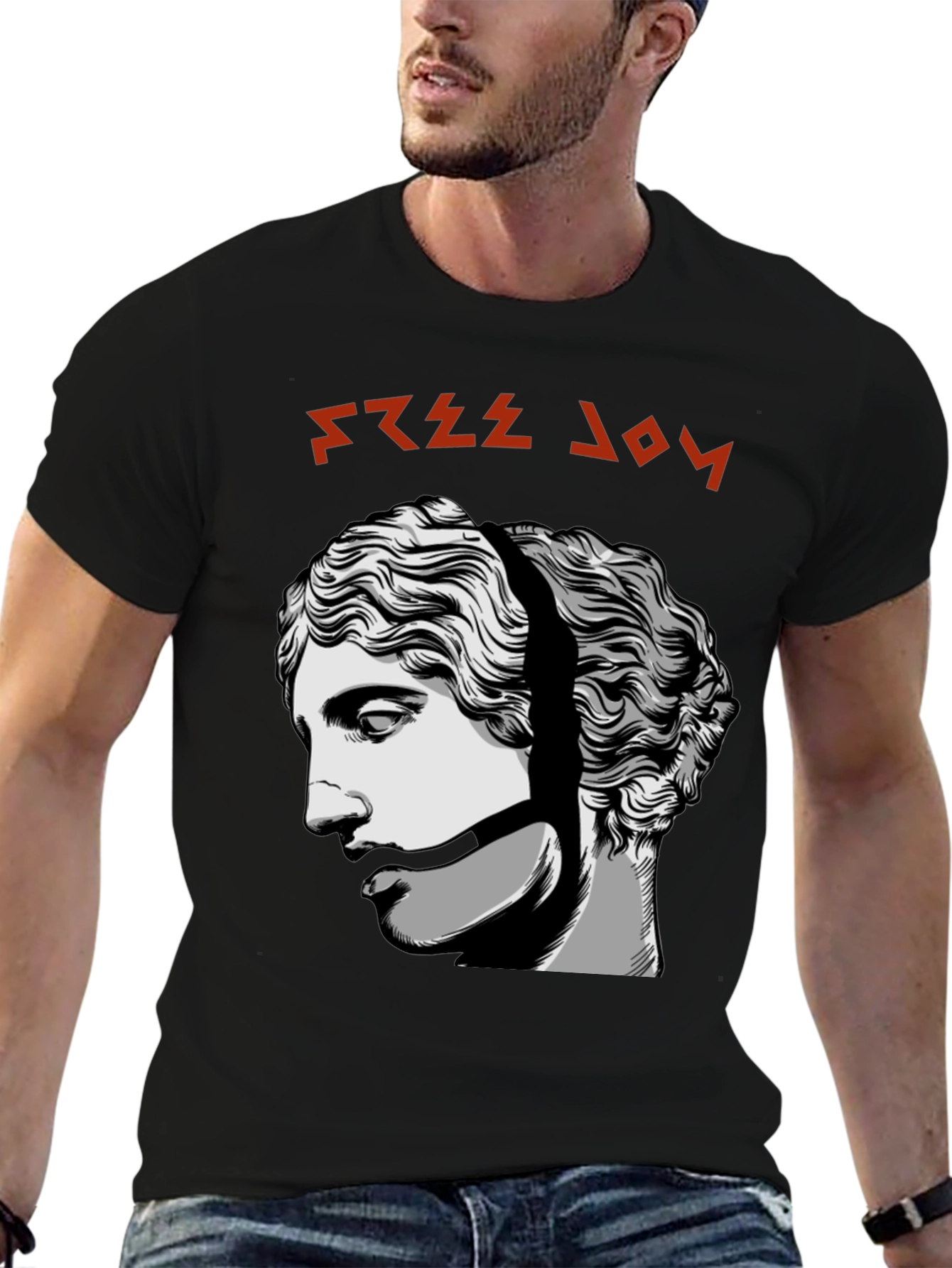 Black Free Joy Graphic Tee - Black Cotton T-Shirt view 6