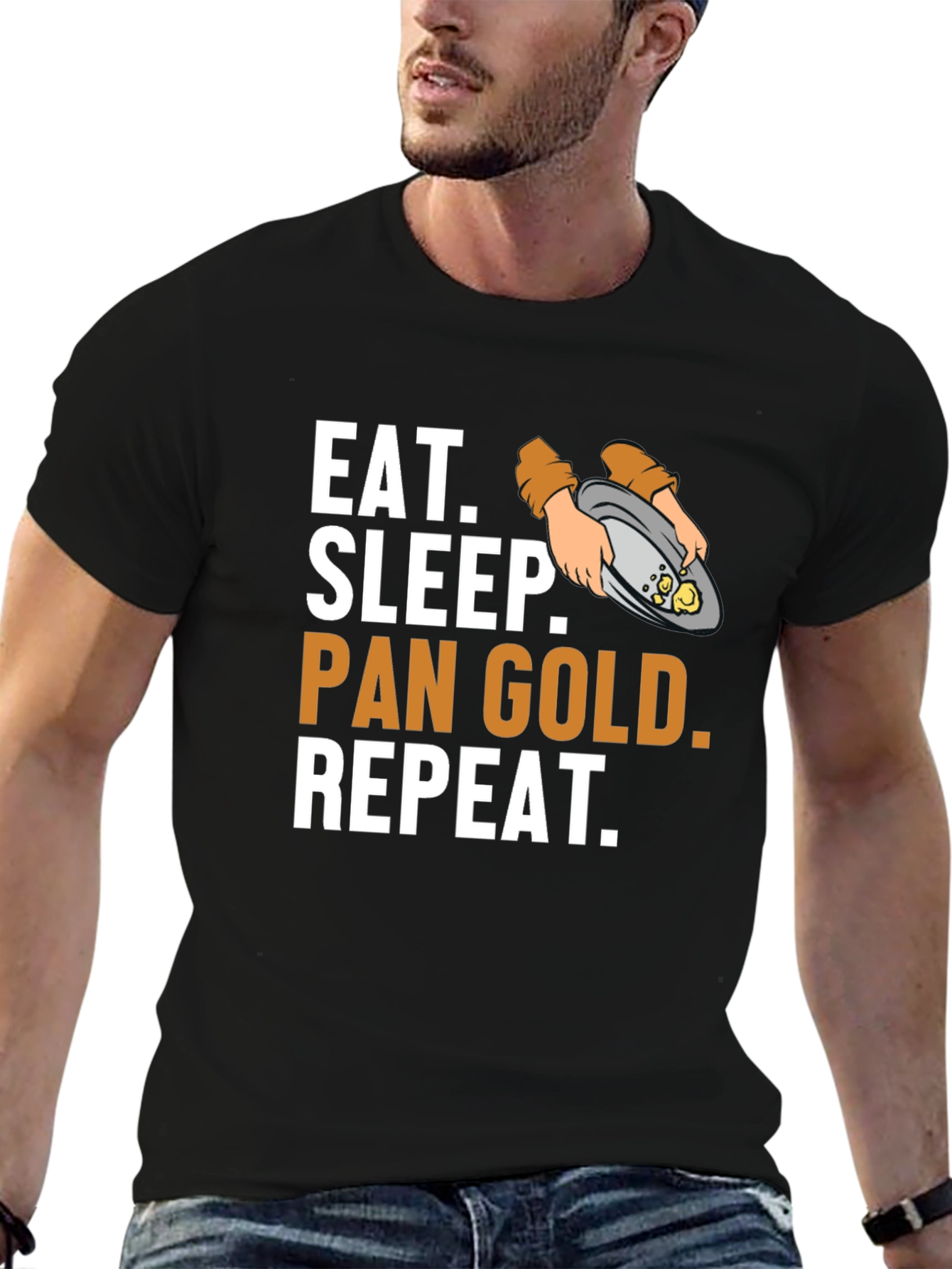 Black Eat, Sleep, Pan Gold, Repeat T-Shirt view 6